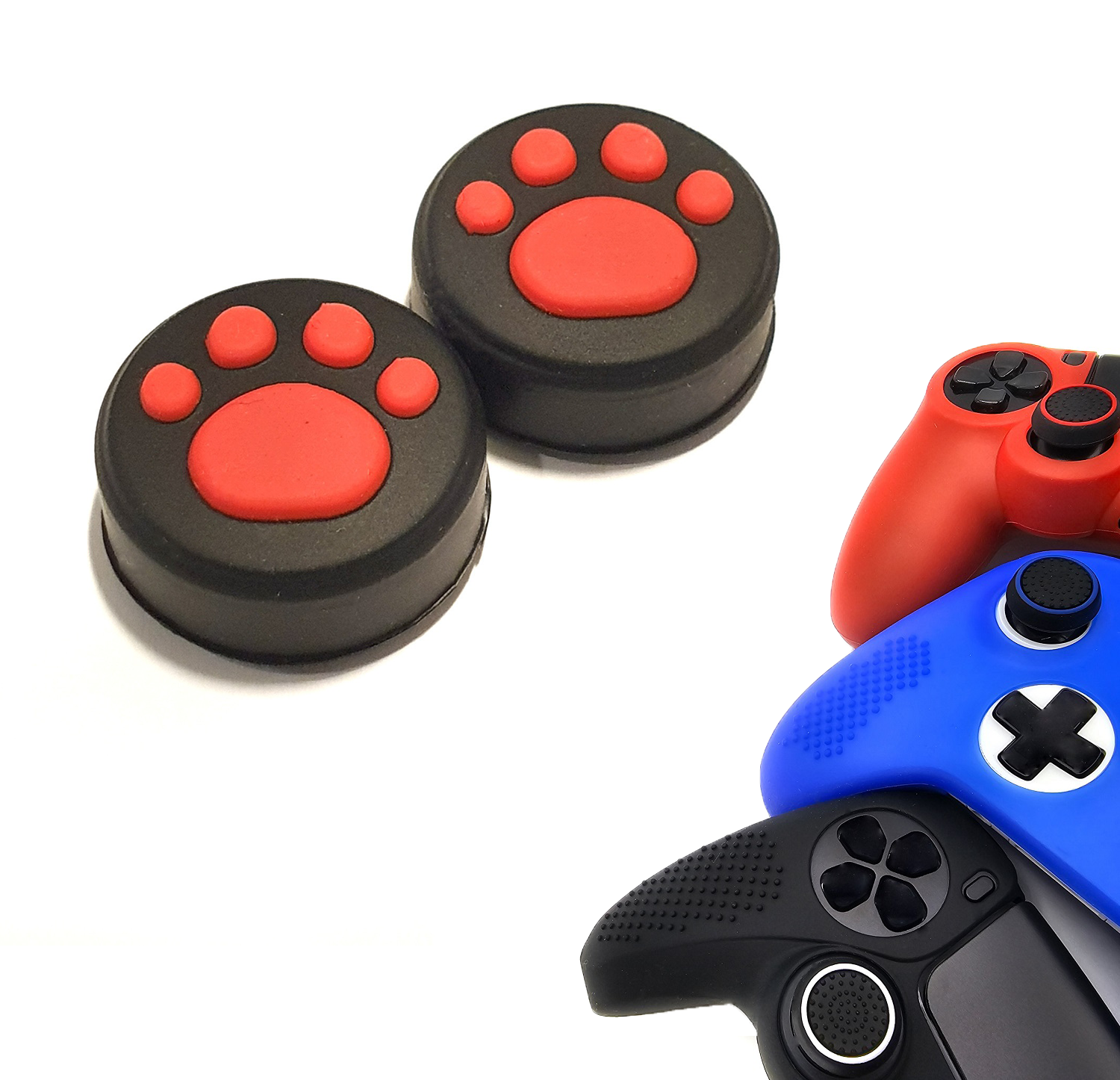 Gaming Thumb Grips | Performance Thumbsticks | Accessoires geschikt voor Playstation (PS4, PS5) & Xbox (360, One, Series X/S) & Nintendo Switch Pro Controller(s) | Thumbgrips | Pootjes - Zwart met Rood