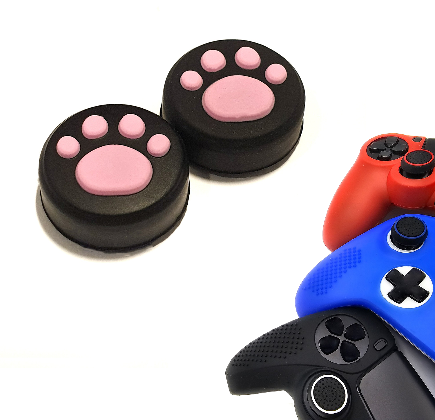 Gaming Thumb Grips | Performance Thumbsticks | Accessoires geschikt voor Playstation (PS4, PS5) & Xbox (360, One, Series X/S) & Nintendo Switch Pro Controller(s) | Thumbgrips | Pootjes - Zwart met Roze