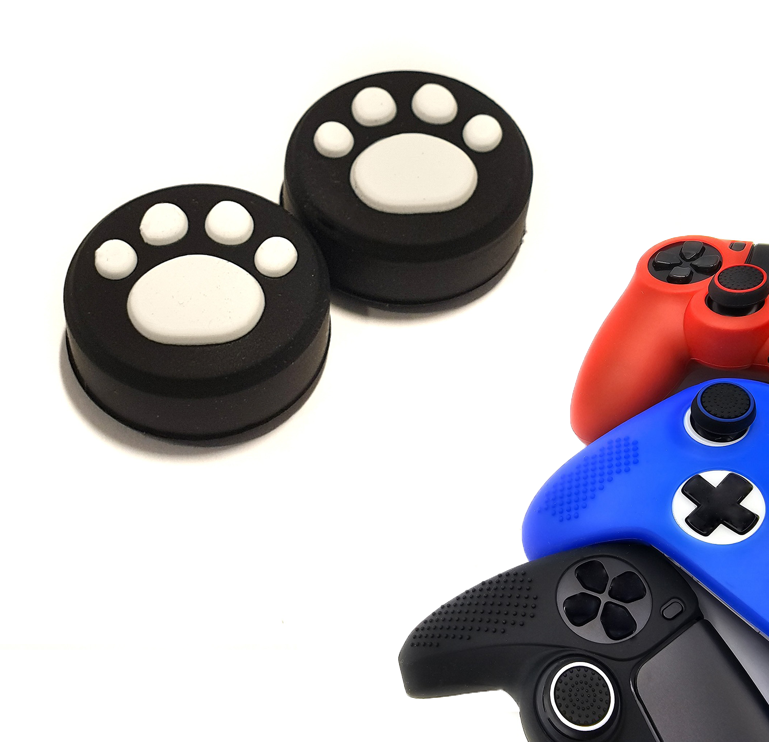 Gaming Thumb Grips | Performance Thumbsticks | Accessoires geschikt voor Playstation (PS4, PS5) & Xbox (360, One, Series X/S) & Nintendo Switch Pro Controller(s) | Thumbgrips | Pootjes - Zwart met Wit