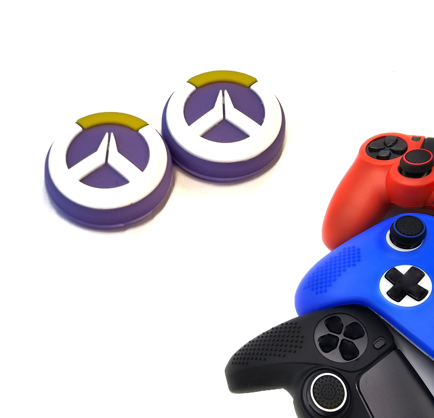 Gaming Thumb Grips | Performance Anti-slip Thumbsticks | Joystick Cap Thumb Grips | Purple with White/Yellow | Accessories suitable for Playstation PS4 PS5 &amp; Xbox &amp; Nintendo Pro Controller