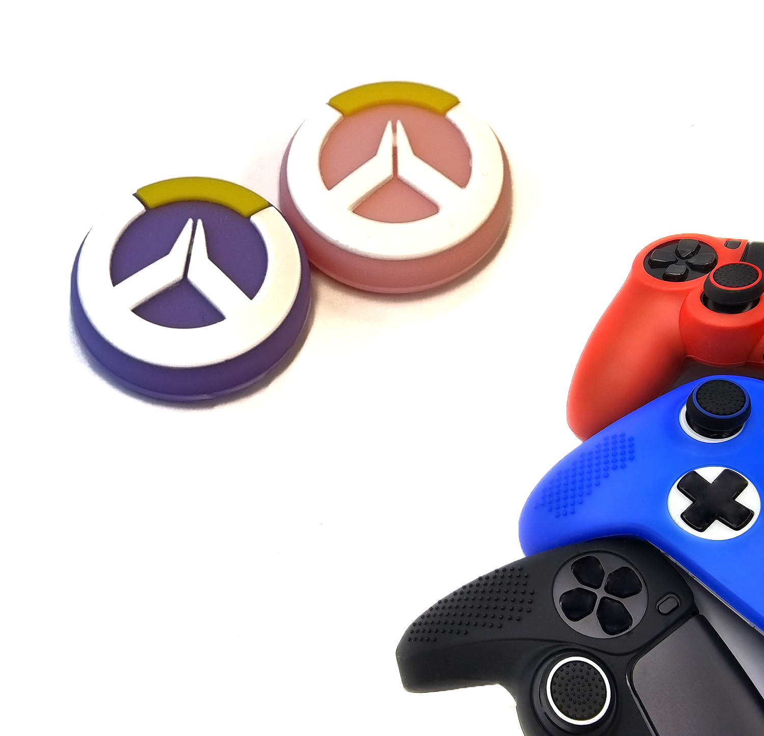 Gaming Thumb Grips | Performance Thumbsticks | Accessoires geschikt voor Playstation (PS4, PS5) & Xbox (360, One, Series X/S) & Nintendo Switch Pro Controller(s) | Thumbgrips | Paars/Roze met Wit/Geel