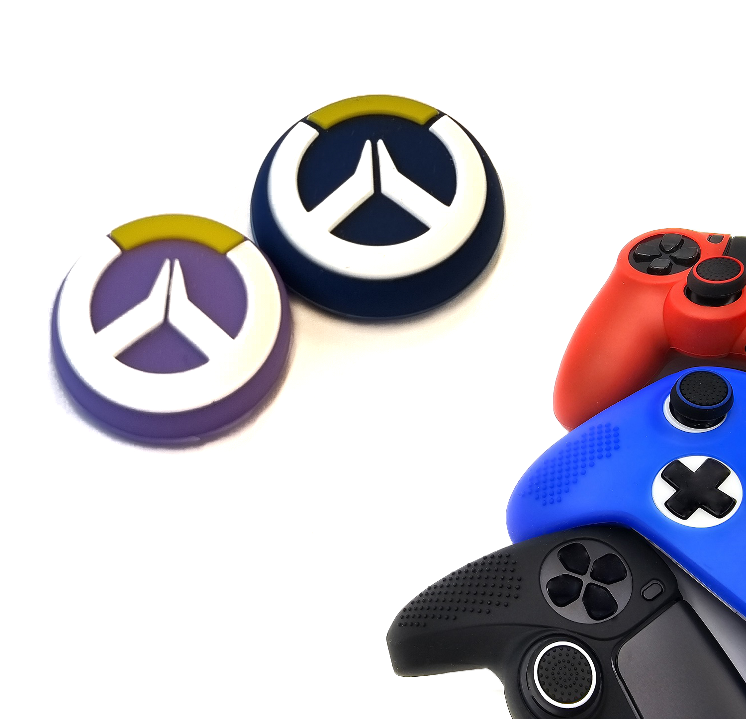 Gaming Thumb Grips | Performance Thumbsticks | Accessoires geschikt voor Playstation (PS4, PS5) & Xbox (360, One, Series X/S) & Nintendo Switch Pro Controller(s) | Thumbgrips | Paars/Blauw met Wit/Geel