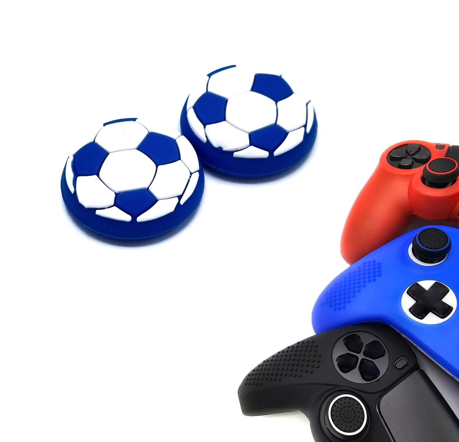 Gaming Thumb Grips | Performance Thumbsticks | Accessoires geschikt voor Playstation (PS4, PS5) & Xbox (360, One, Series X/S) & Nintendo Switch Pro Controller(s) | Thumbgrips | Voetbal - Blauw met Wit