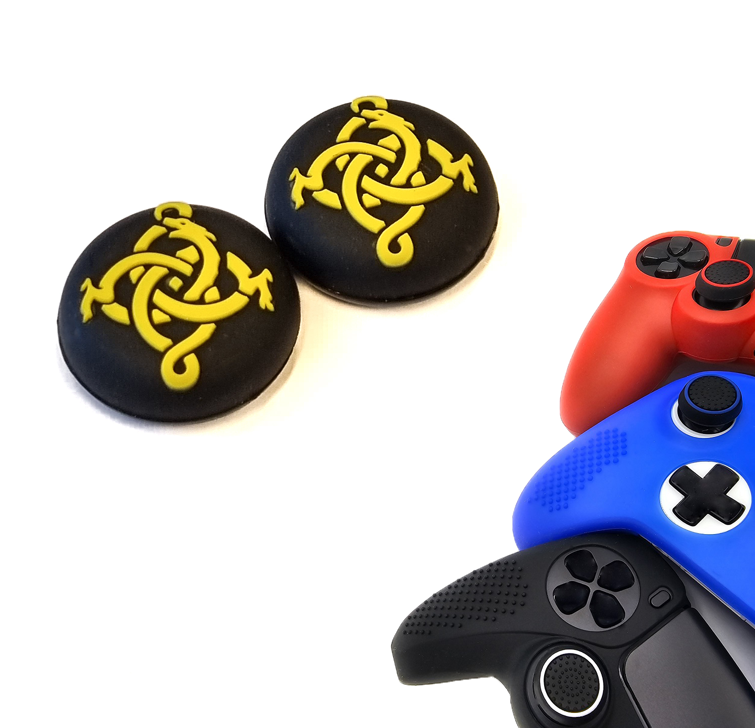 Gaming Thumb Grips | Performance Thumbsticks | Accessoires geschikt voor Playstation (PS4, PS5) & Xbox (360, One, Series X/S) & Nintendo Switch Pro Controller(s) | Thumbgrips | Slang - Zwart/Geel