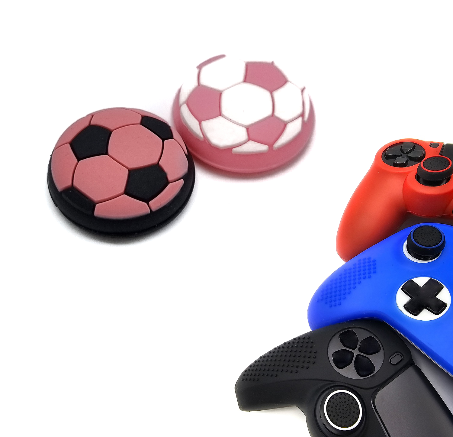 Gaming Thumb Grips | Performance Thumbsticks | Accessoires geschikt voor Playstation (PS4, PS5) & Xbox (360, One, Series X/S) & Nintendo Switch Pro Controller(s) | Thumbgrips | Voetbal - Roze Zwart Wit