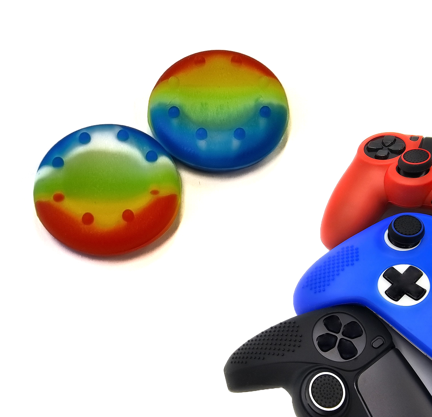 Gaming Thumb Grips | Performance Thumbsticks | Accessoires geschikt voor Playstation (PS4, PS5) & Xbox (360, One, Series X/S) & Nintendo Switch Pro Controller(s) | Thumbgrips | Thumbgrips 8 stippen - Rainbow