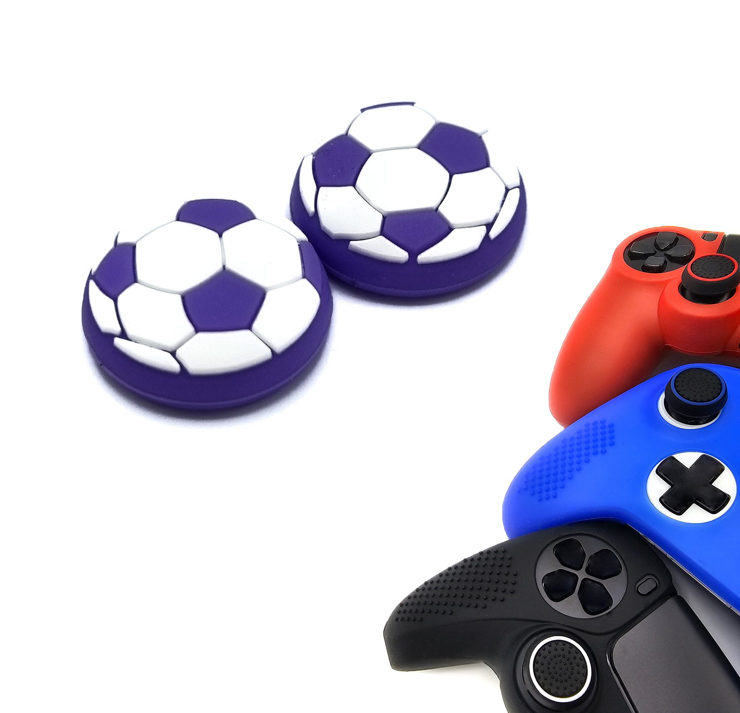 Gaming Thumb Grips | Performance Thumbsticks | Accessoires geschikt voor Playstation (PS4, PS5) & Xbox (360, One, Series X/S) & Nintendo Switch Pro Controller(s) | Thumbgrips | Voetbal - Wit met Paars