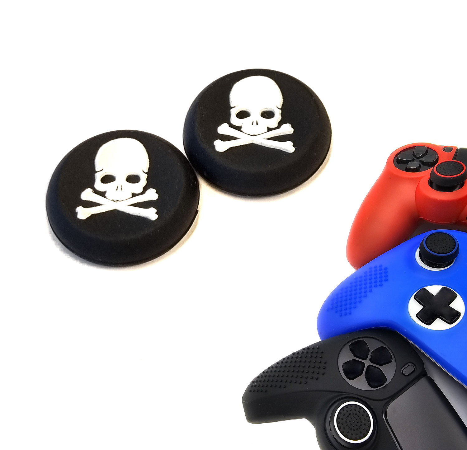 Gaming Thumb Grips | Performance Thumbsticks | Accessoires geschikt voor Playstation (PS4, PS5) & Xbox (360, One, Series X/S) & Nintendo Switch Pro Controller(s) | Thumbgrips | Skelet - Zwart met Wit