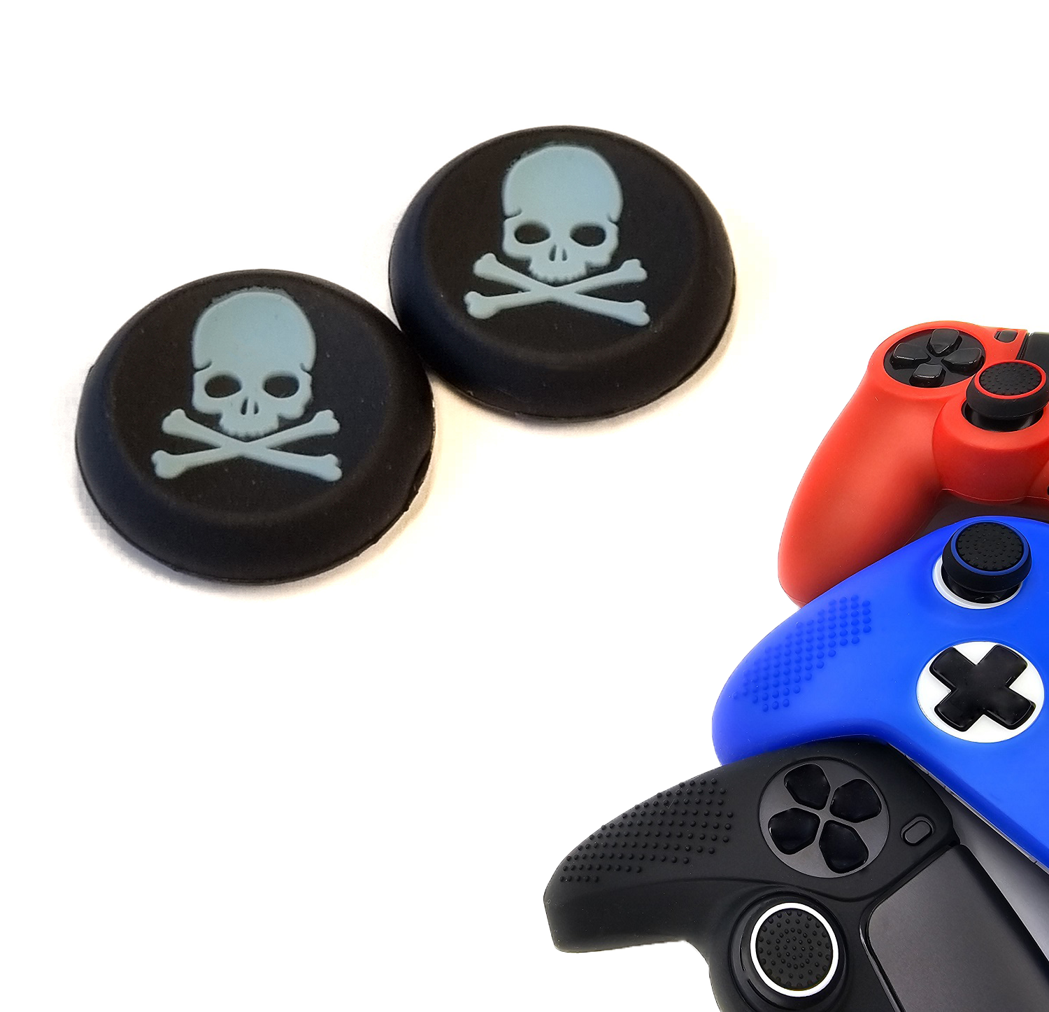 Gaming Thumb Grips | Performance Anti-slip Thumbsticks | Joystick Cap Thumb Grips | Skeleton - Black with Blue | Accessories suitable for Playstation PS4 PS5 &amp; Xbox &amp; Nintendo Pro Controller