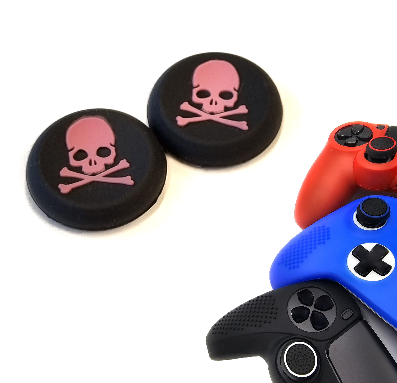 Gaming Thumb Grips | Performance Thumbsticks | Accessoires geschikt voor Playstation (PS4, PS5) & Xbox (360, One, Series X/S) & Nintendo Switch Pro Controller(s) | Thumbgrips | Skelet - Zwart met Roze