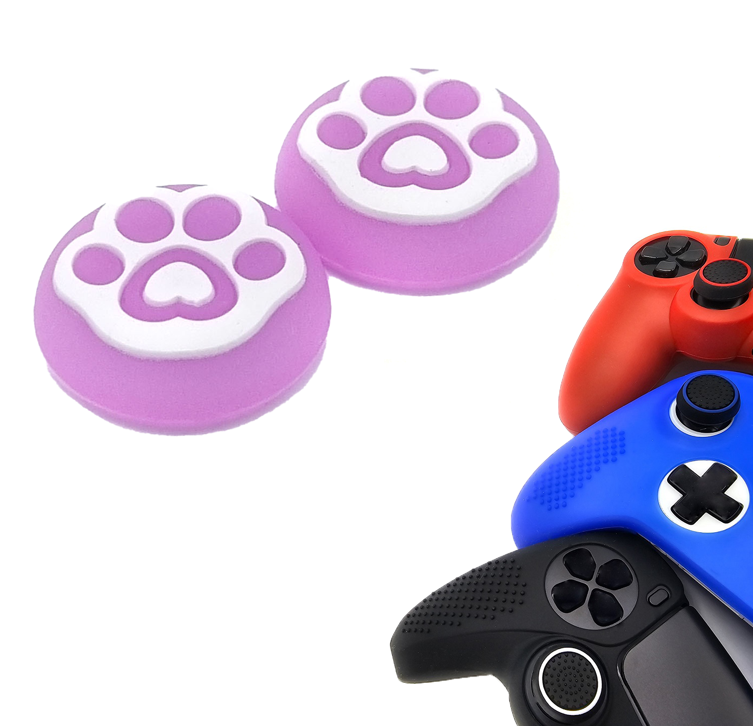 Gaming Thumb Grips | Performance Thumbsticks | Accessoires geschikt voor Playstation (PS4, PS5) & Xbox (360, One, Series X/S) & Nintendo Switch Pro Controller(s) | Thumbgrips | Pootjes - Roze met Wit