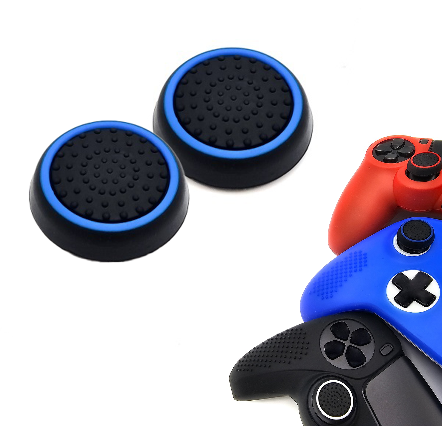 Gaming Thumb Grips | Performance Anti-slip Thumbsticks | Joystick Cap Thumb Grips | Black/Light Blue | Accessories suitable for Playstation PS4 PS5 &amp; Xbox &amp; Nintendo Pro Controller