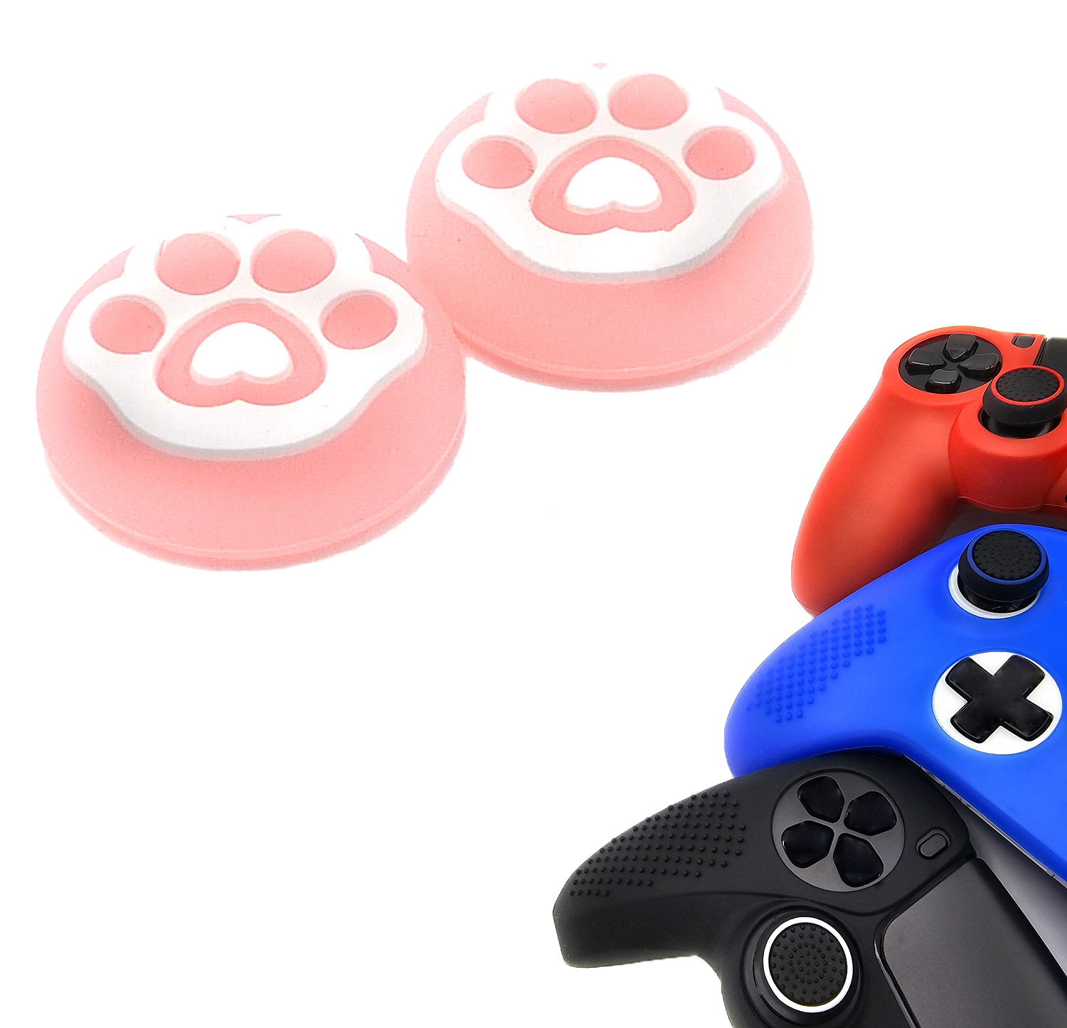 Gaming Thumb Grips | Performance Thumbsticks | Accessoires geschikt voor Playstation (PS4, PS5) & Xbox (360, One, Series X/S) & Nintendo Switch Pro Controller(s) | Thumbgrips | Pootjes - Roze met Wit