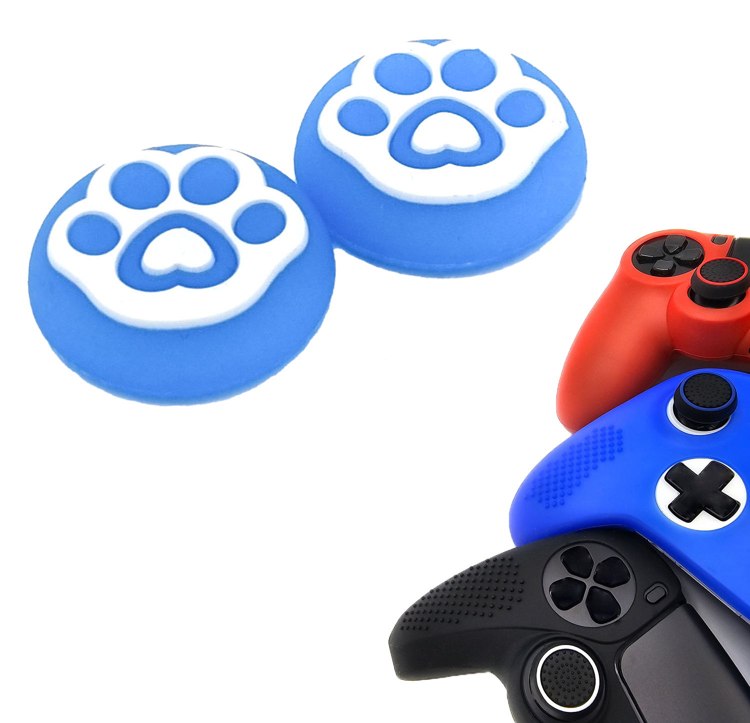 Gaming Thumb Grips | Performance Thumbsticks | Accessoires geschikt voor Playstation (PS4, PS5) & Xbox (360, One, Series X/S) & Nintendo Switch Pro Controller(s) | Thumbgrips | Pootjes - Blauw met Wit