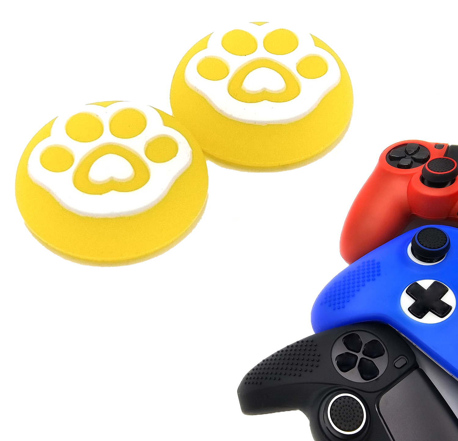 Gaming Thumb Grips | Performance Thumbsticks | Accessoires geschikt voor Playstation (PS4, PS5) & Xbox (360, One, Series X/S) & Nintendo Switch Pro Controller(s) | Thumbgrips | Pootjes - Geel met Wit