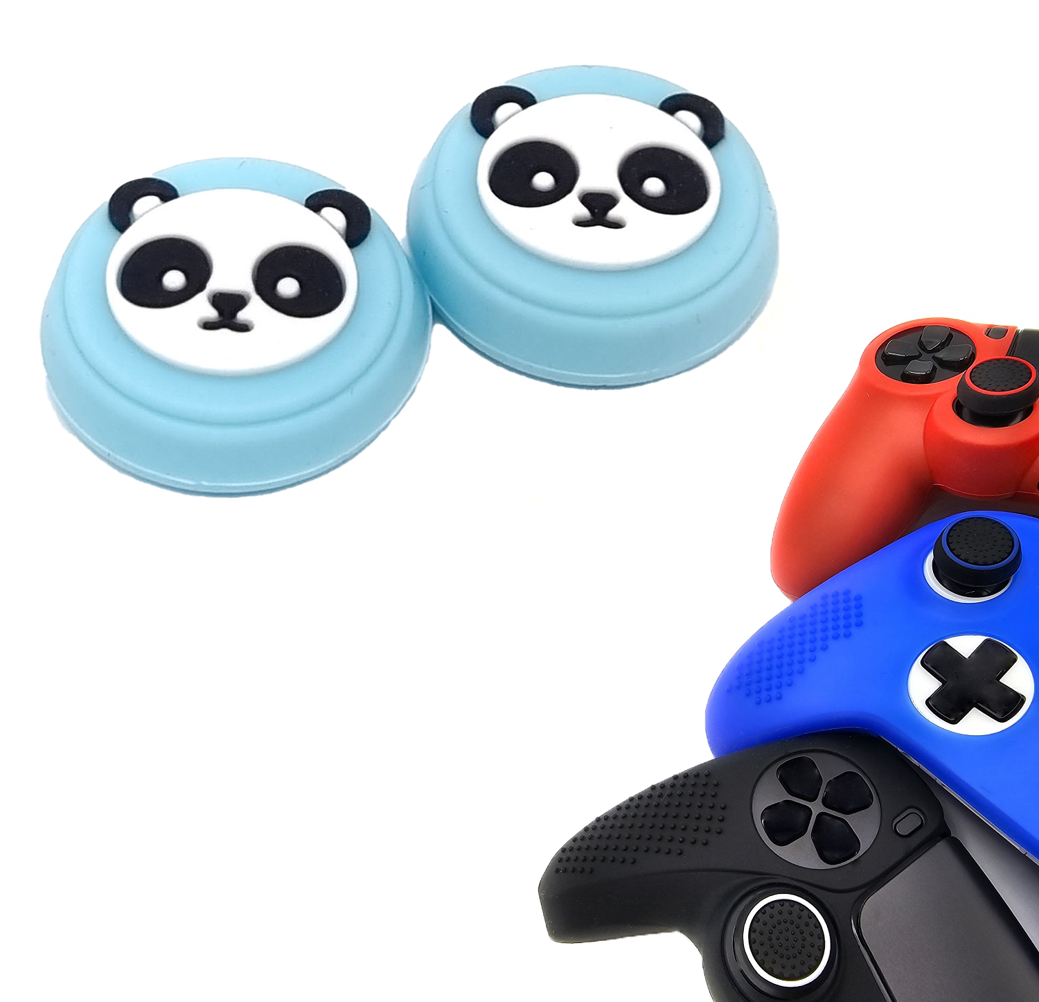 Gaming Thumb Grips | Performance Thumbsticks | Accessoires geschikt voor Playstation (PS4, PS5) & Xbox (360, One, Series X/S) & Nintendo Switch Pro Controller(s) | Thumbgrips | Panda - Blauw