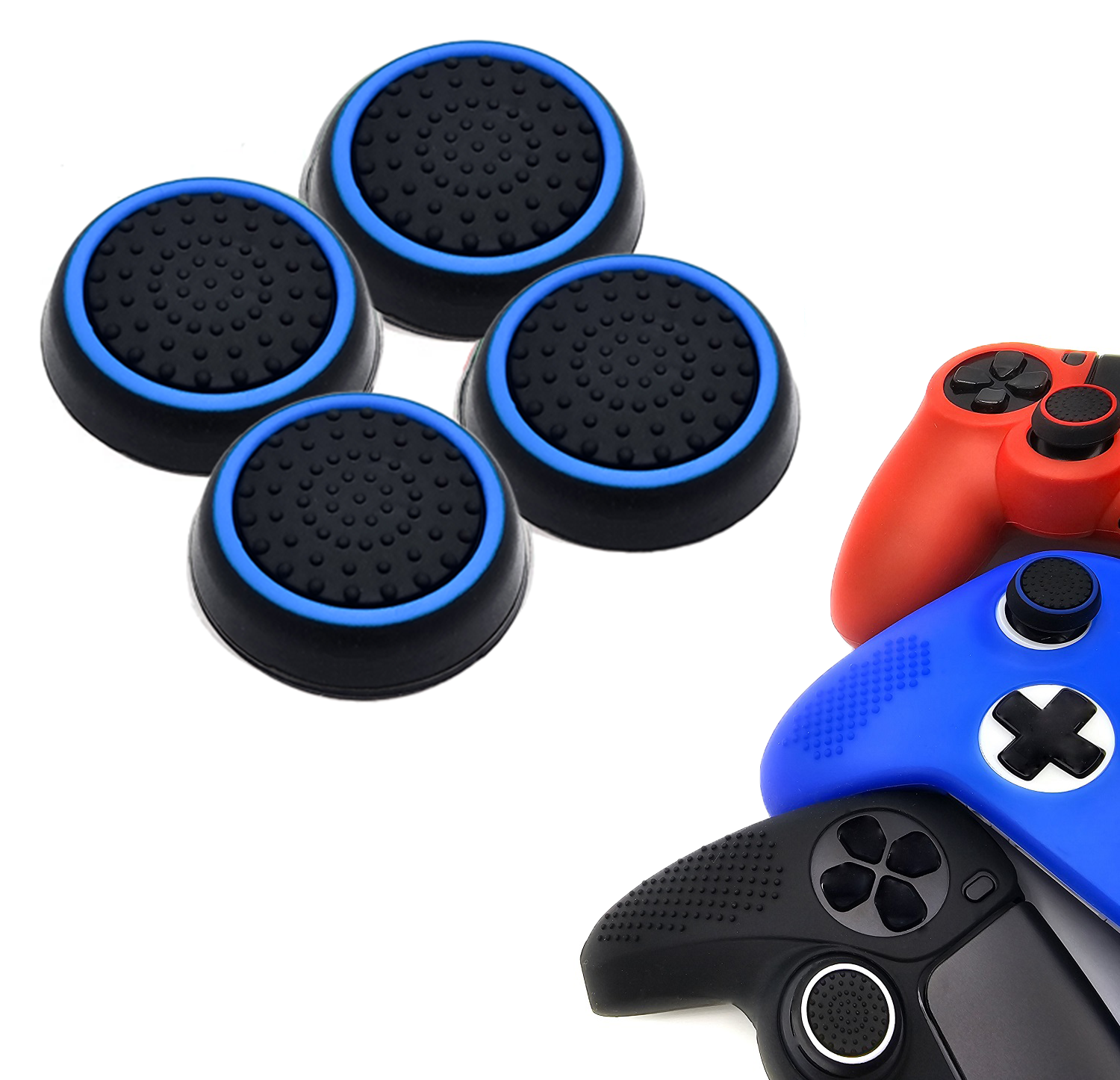 Gaming Thumb Grips | Performance Thumbsticks | Accessoires geschikt voor Playstation (PS4, PS5) & Xbox (360, One, Series X/S) & Nintendo Switch Pro Controller(s) | Thumbgrips | Zwart/Lichtblauw