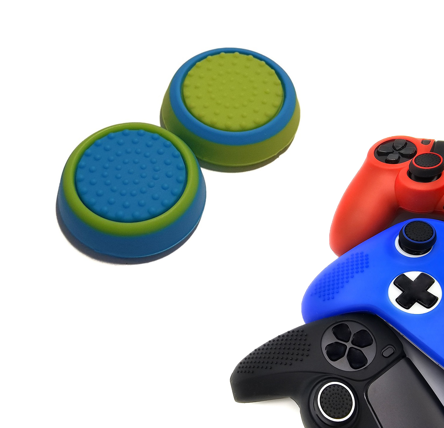 Gaming Thumb Grips | Performance Thumbsticks | Accessoires geschikt voor Playstation (PS4, PS5) & Xbox (360, One, Series X/S) & Nintendo Switch Pro Controller(s) | Thumbgrips | Blauw en Groen