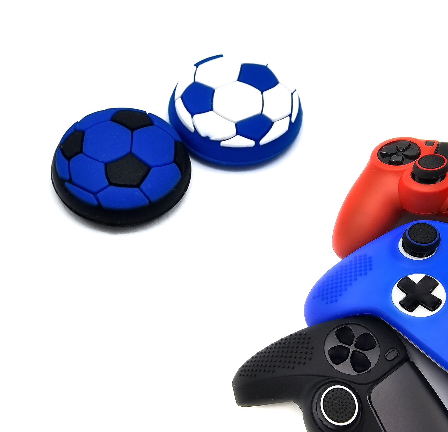 Gaming Thumb Grips | Performance Thumbsticks | Accessoires geschikt voor Playstation (PS4, PS5) & Xbox (360, One, Series X/S) & Nintendo Switch Pro Controller(s) | Thumbgrips | Voetbal - Blauw Wit