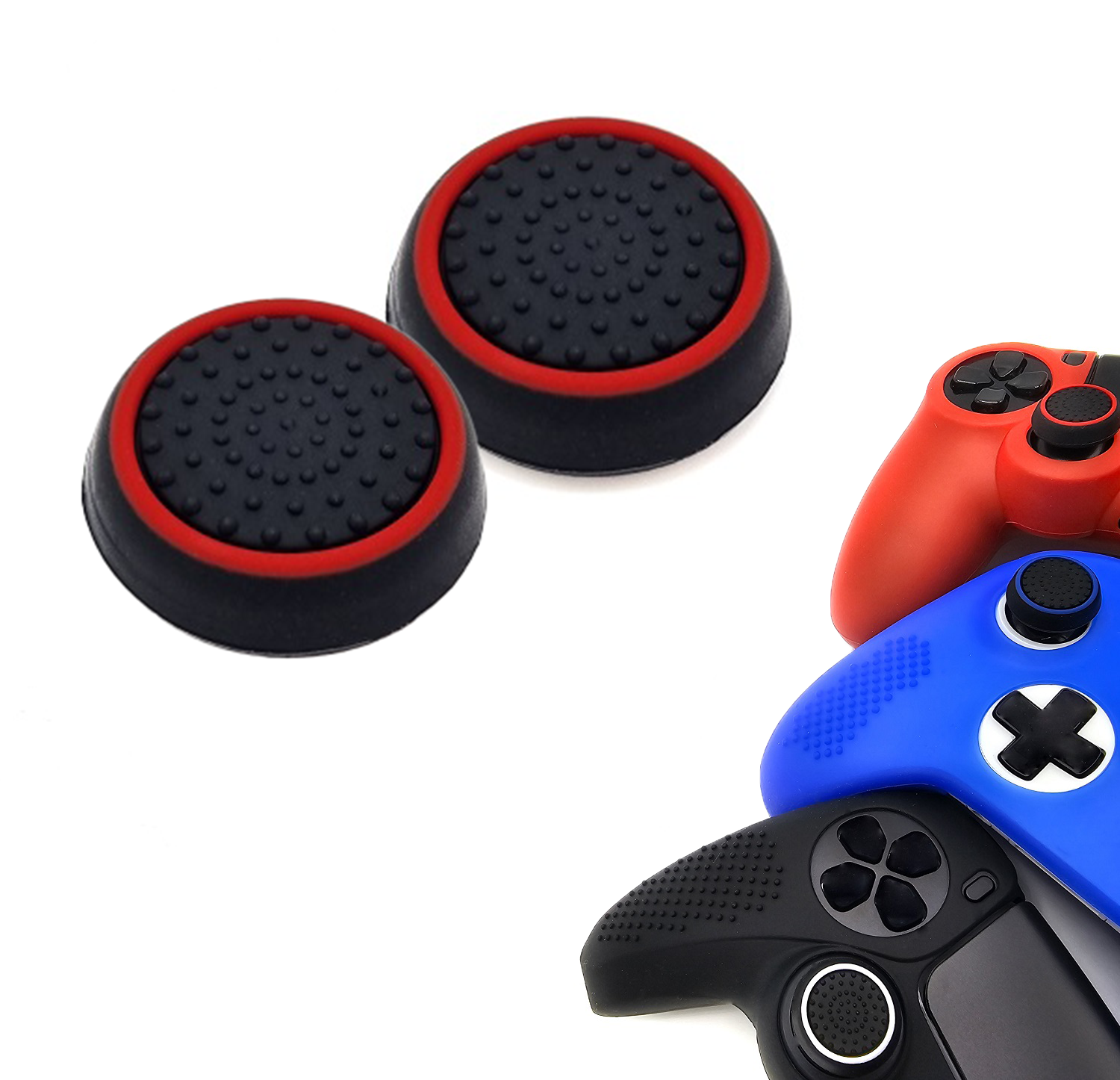 Gaming Thumb Grips | Performance Thumbsticks | Accessoires geschikt voor Playstation (PS4, PS5) & Xbox (360, One, Series X/S) & Nintendo Switch Pro Controller(s) | Thumbgrips | Zwart/Rood