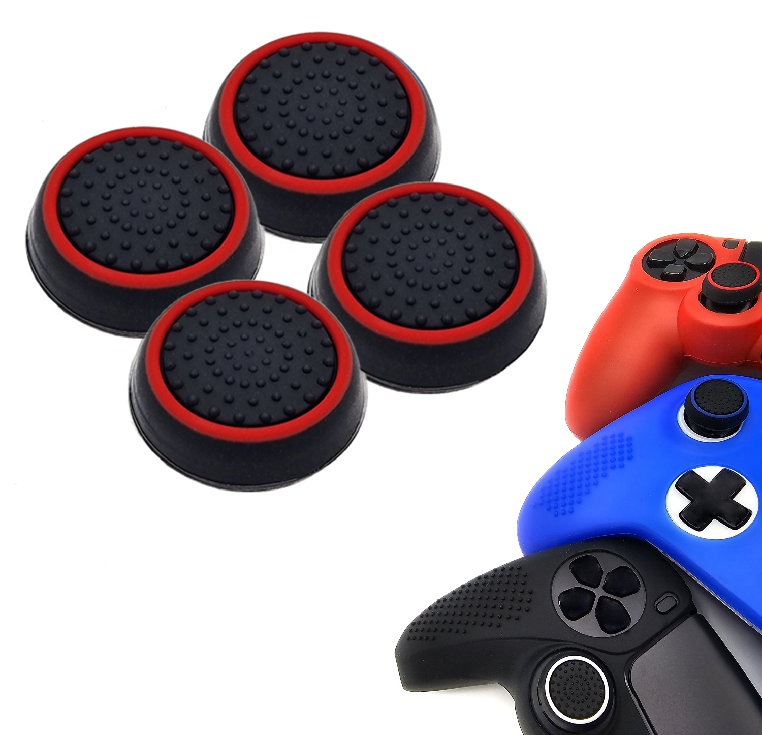 Gaming Thumb Grips | Performance Thumbsticks | Accessoires geschikt voor Playstation (PS4, PS5) & Xbox (360, One, Series X/S) & Nintendo Switch Pro Controller(s) | Thumbgrips | Zwart met Rood