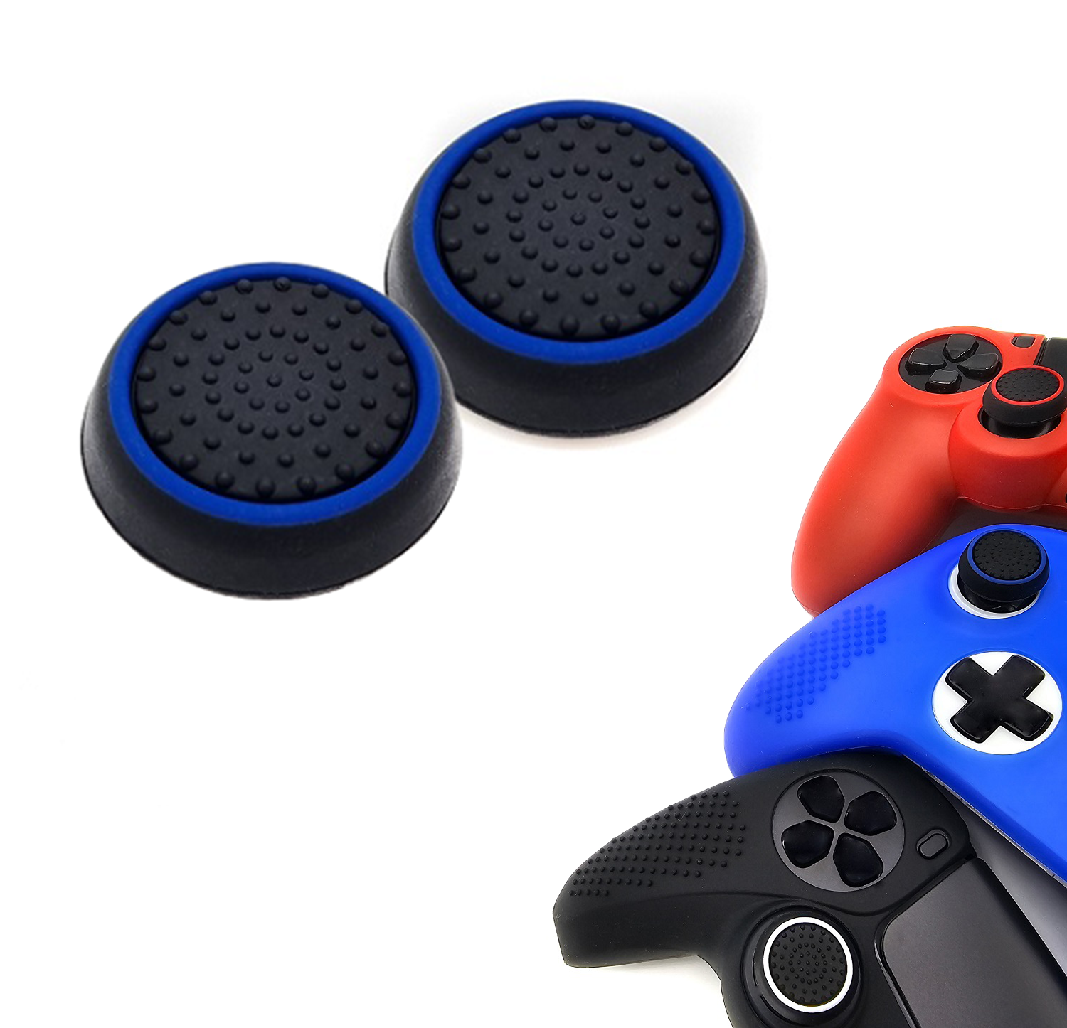 Gaming Thumb Grips | Performance Anti-slip Thumbsticks | Joystick Cap Thumb Grips | Black with Blue | Accessories suitable for Playstation PS4 PS5 &amp; Xbox &amp; Nintendo Pro Controller