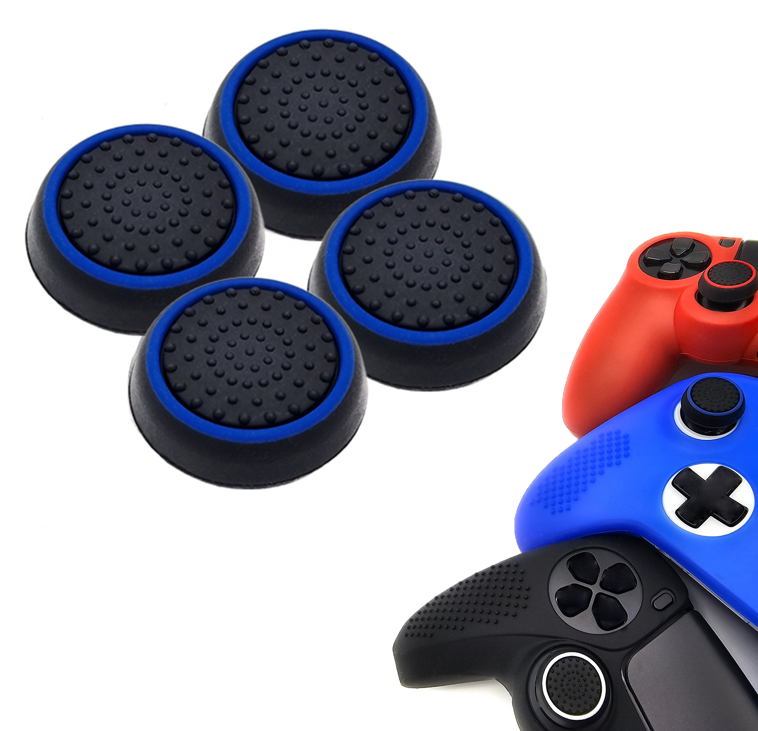 Gaming Thumb Grips | Performance Thumbsticks | Accessoires geschikt voor Playstation (PS4, PS5) & Xbox (360, One, Series X/S) & Nintendo Switch Pro Controller(s) | Thumbgrips | Zwart met Blauw