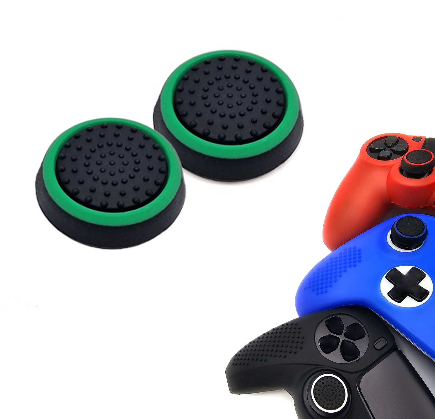 Gaming Thumb Grips | Performance Anti-slip Thumbsticks | Joystick Cap Thumb Grips | Black with Green | Accessories suitable for Playstation PS4 PS5 &amp; Xbox &amp; Nintendo Pro Controller