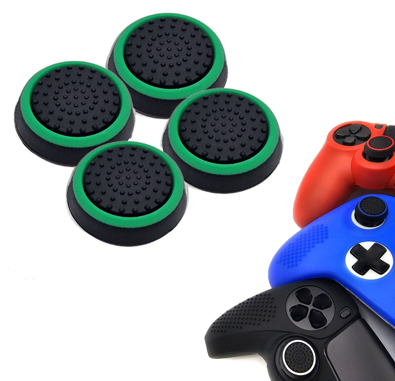 Gaming Thumb Grips | Performance Thumbsticks | Accessoires geschikt voor Playstation (PS4, PS5) & Xbox (360, One, Series X/S) & Nintendo Switch Pro Controller(s) | Thumbgrips | Zwart met Groen