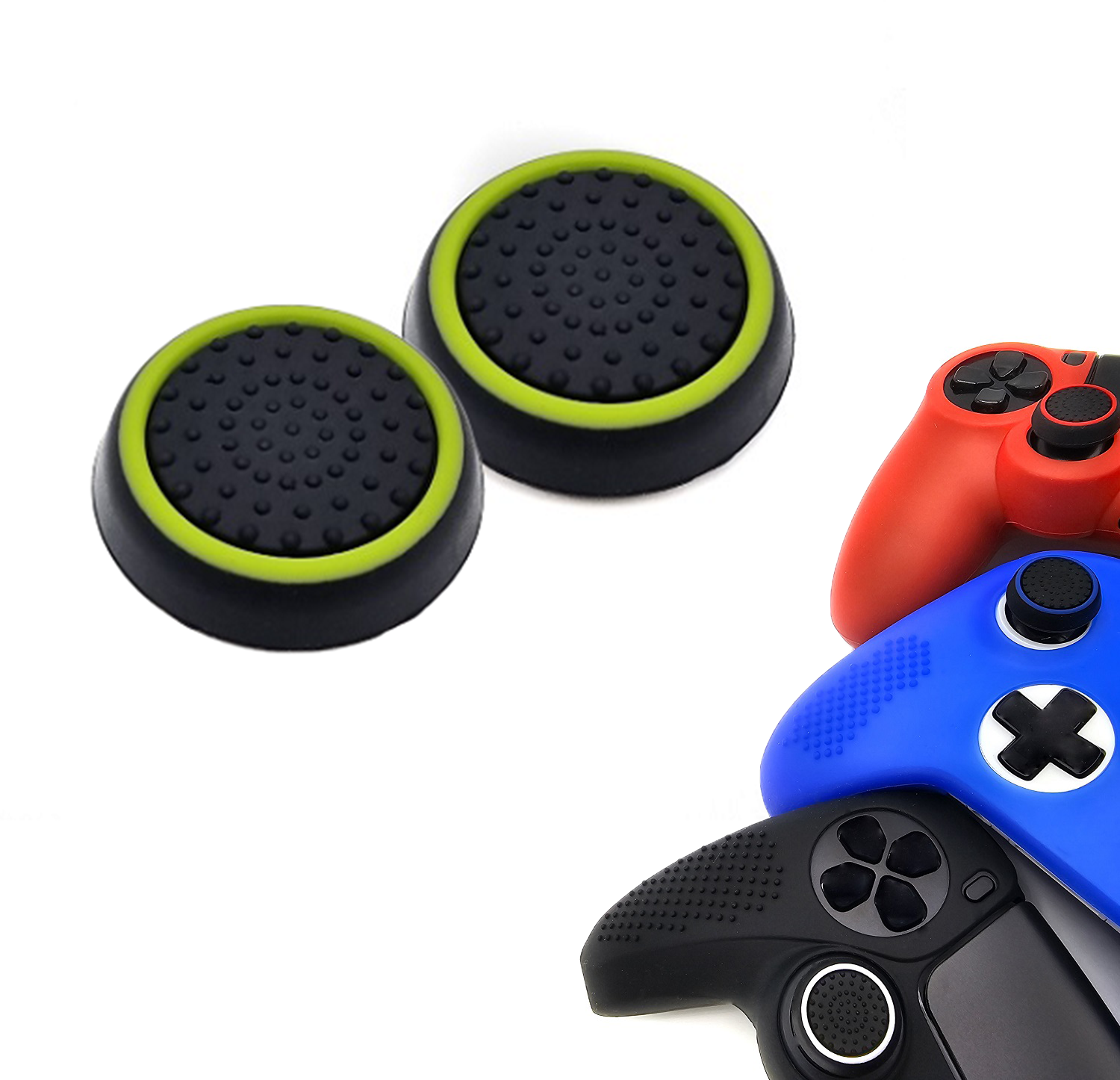 Gaming Thumb Grips | Performance Thumbsticks | Accessoires geschikt voor Playstation (PS4, PS5) & Xbox (360, One, Series X/S) & Nintendo Switch Pro Controller(s) | Thumbgrips | Zwart/Lichtgroen