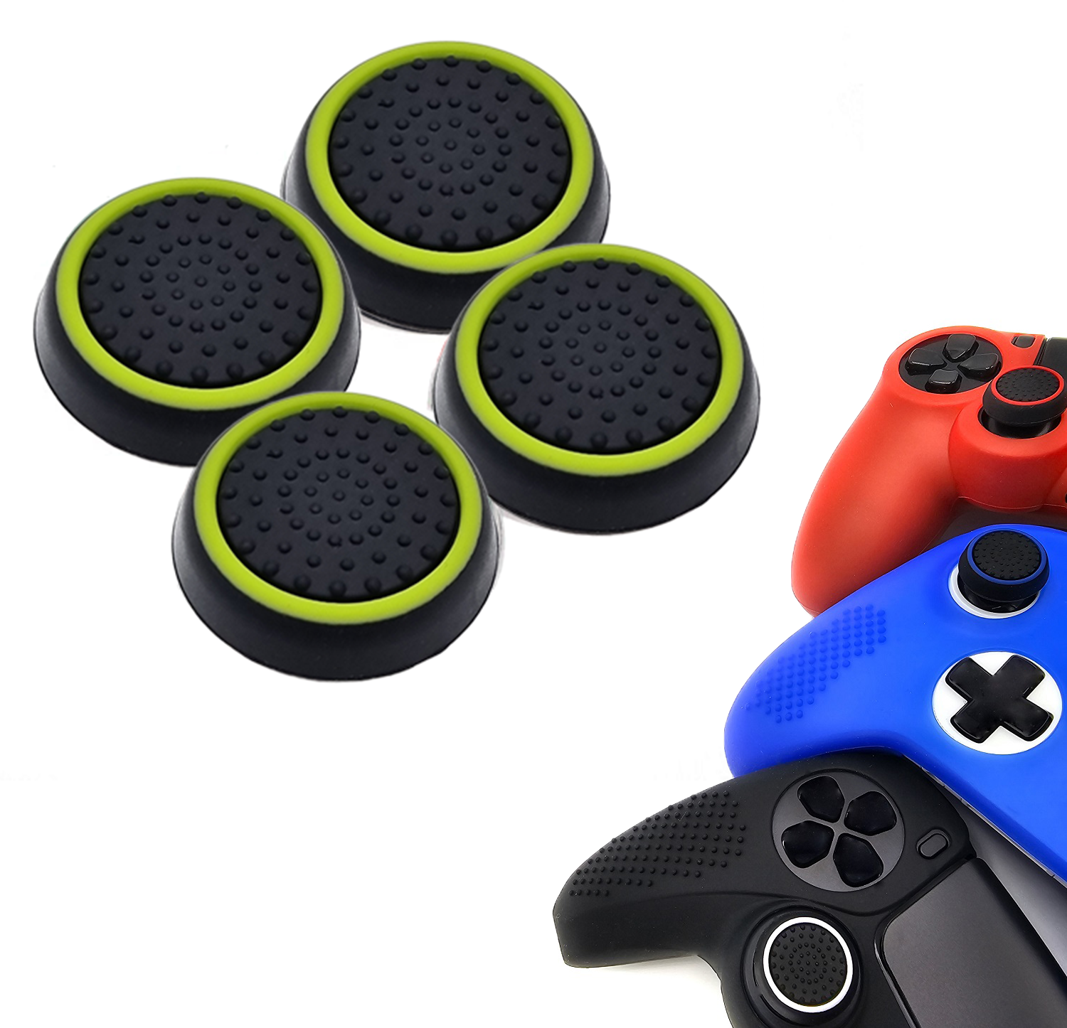 Gaming Thumb Grips | Performance Thumbsticks | Accessoires geschikt voor Playstation (PS4, PS5) & Xbox (360, One, Series X/S) & Nintendo Switch Pro Controller(s) | Thumbgrips | Zwart met Lichtgroen