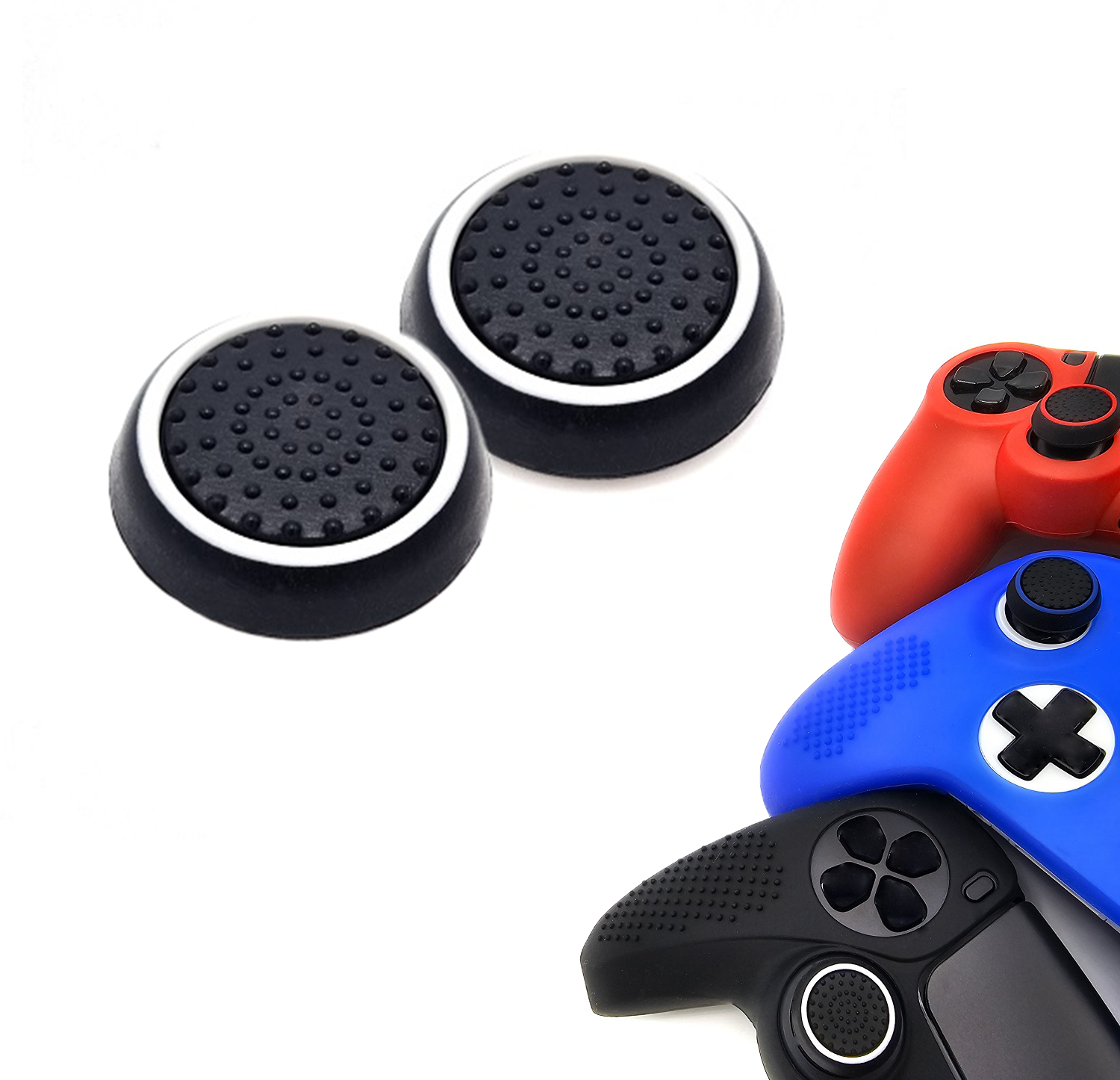 Gaming Thumb Grips | Performance Anti-slip Thumbsticks | Joystick Cap Thumb Grips | Black with White | Accessories suitable for Playstation PS4 PS5 &amp; Xbox &amp; Nintendo Pro Controller