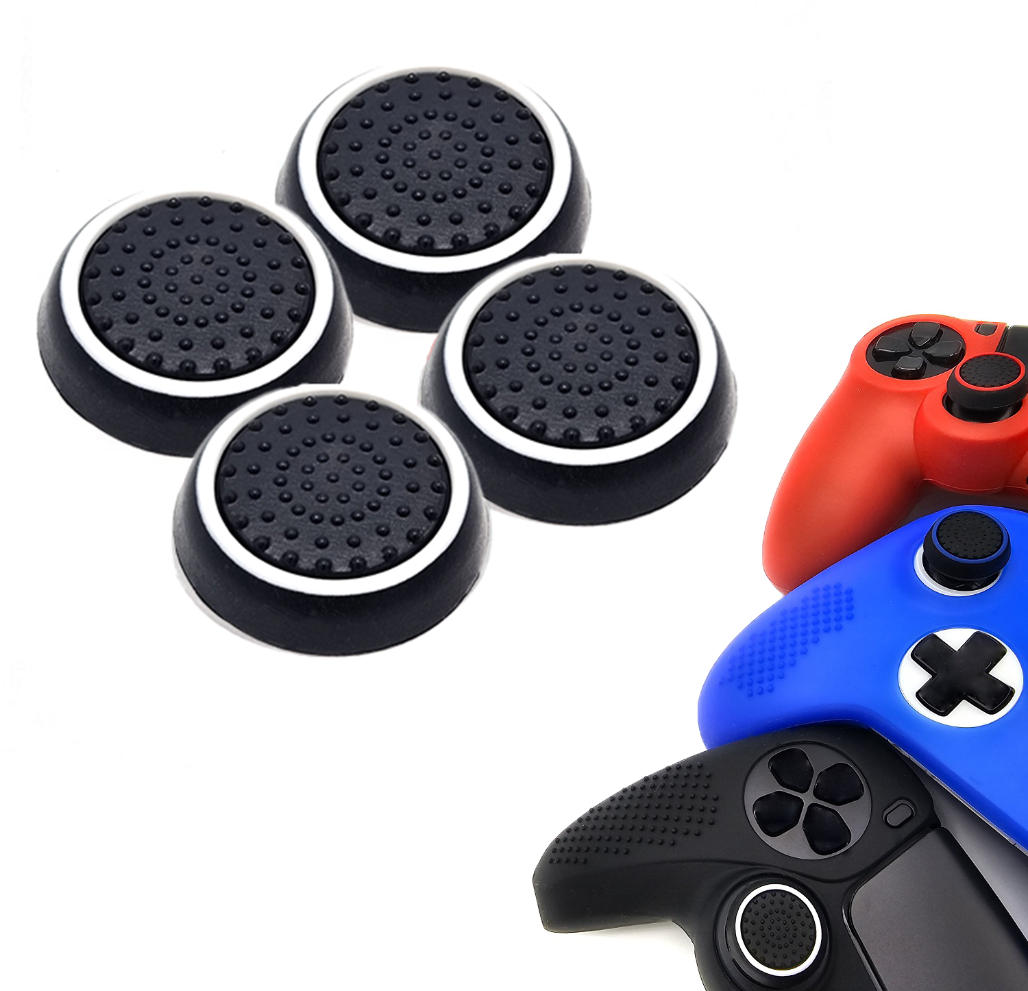 Gaming Thumb Grips | Performance Thumbsticks | Accessoires geschikt voor Playstation (PS4, PS5) & Xbox (360, One, Series X/S) & Nintendo Switch Pro Controller(s) | Thumbgrips | Zwart met Wit