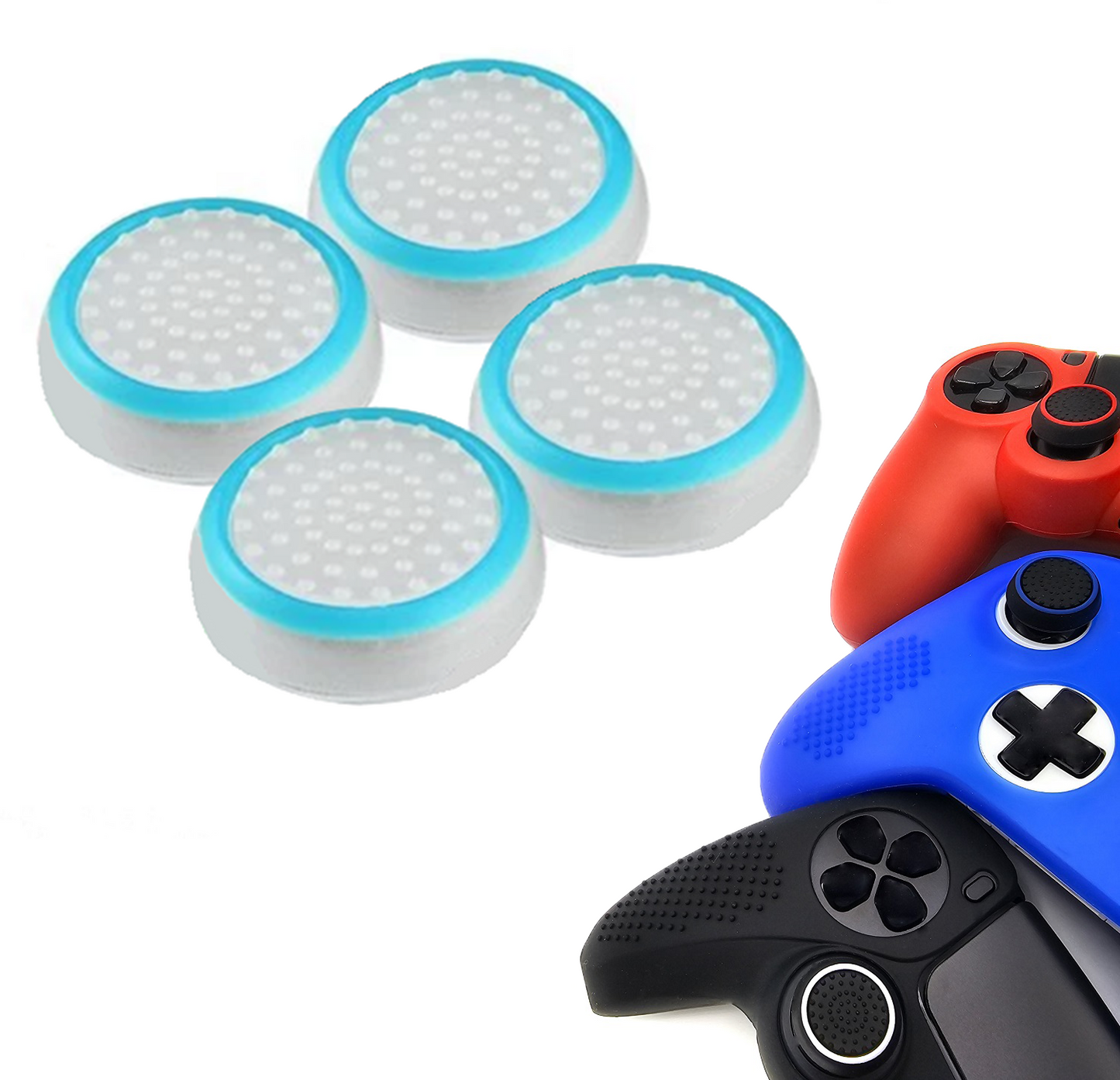Gaming Thumbgrips | Performance Antislip Thumbsticks | Joystick Cap Thumb Grips | Accessoires geschikt voor Playstation PS4 PS5 & Xbox & Nintendo Pro Controller | Wit met Lichtblauw