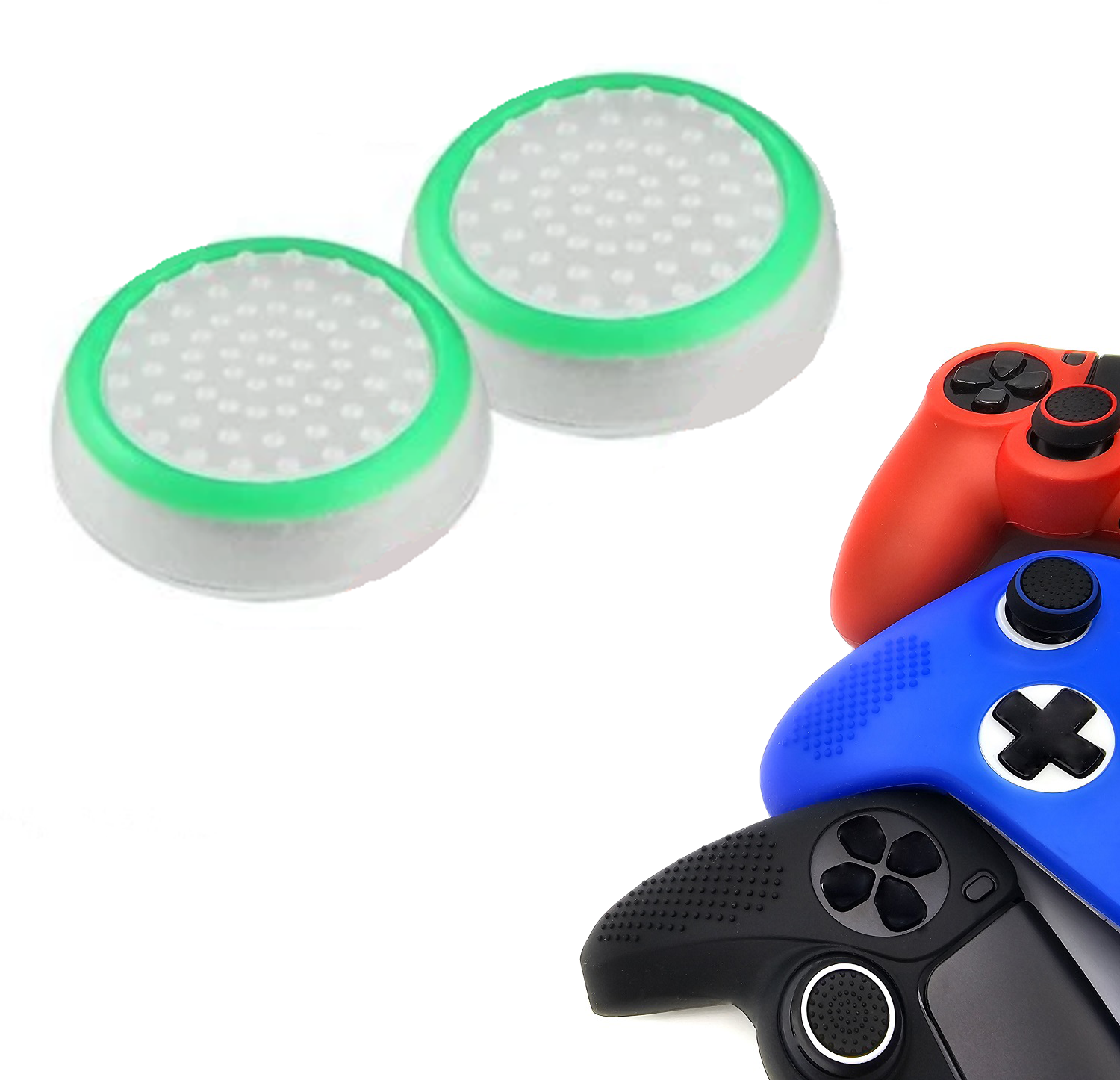 Gaming Thumb Grips | Performance Anti-slip Thumbsticks | Joystick Cap Thumb Grips | White with Green | Accessories suitable for Playstation PS4 PS5 &amp; Xbox &amp; Nintendo Pro Controller