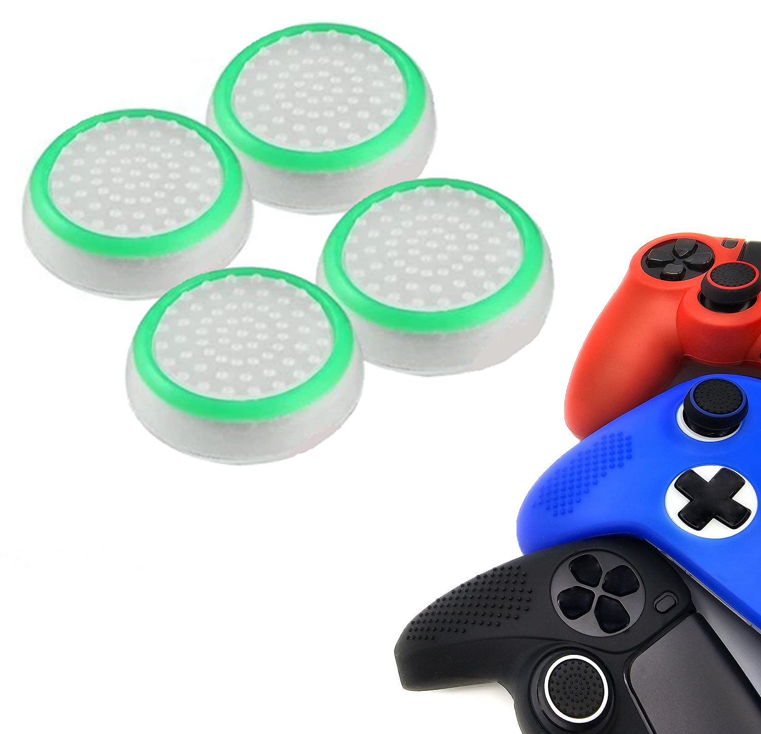 Gaming Thumb Grips | Performance Thumbsticks | Accessoires geschikt voor Playstation (PS4, PS5) & Xbox (360, One, Series X/S) & Nintendo Switch Pro Controller(s) | Thumbgrips | Wit met Groen