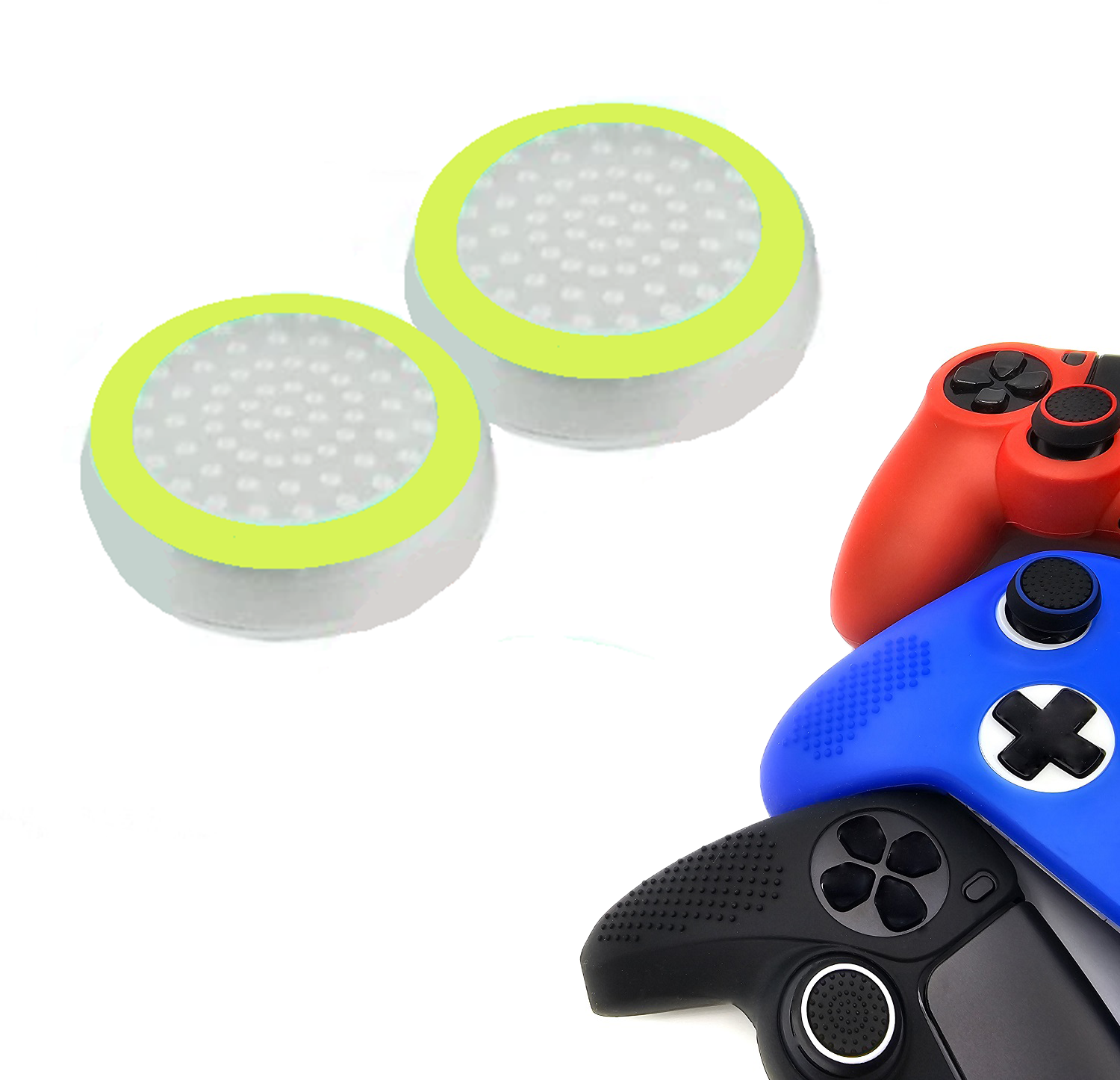 Gaming Thumb Grips | Performance Anti-slip Thumbsticks | Joystick Cap Thumb Grips | White with Light Green | Accessories suitable for Playstation PS4 PS5 &amp; Xbox &amp; Nintendo Pro Controller