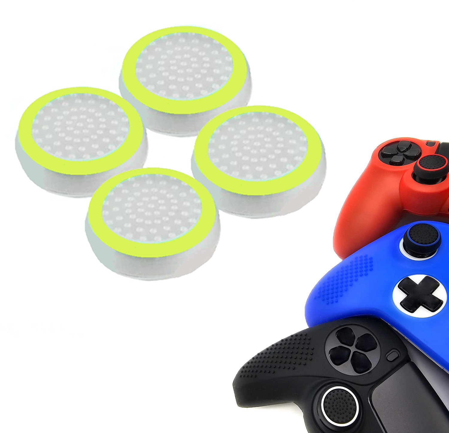 Gaming Thumb Grips | Performance Thumbsticks | Accessoires geschikt voor Playstation (PS4, PS5) & Xbox (360, One, Series X/S) & Nintendo Switch Pro Controller(s) | Thumbgrips | Wit met Lichtgroen