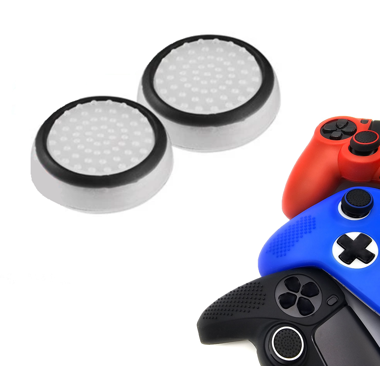 Gaming Thumb Grips | Performance Thumbsticks | Accessoires geschikt voor Playstation (PS4, PS5) & Xbox (360, One, Series X/S) & Nintendo Switch Pro Controller(s) | Thumbgrips | Wit met Zwart