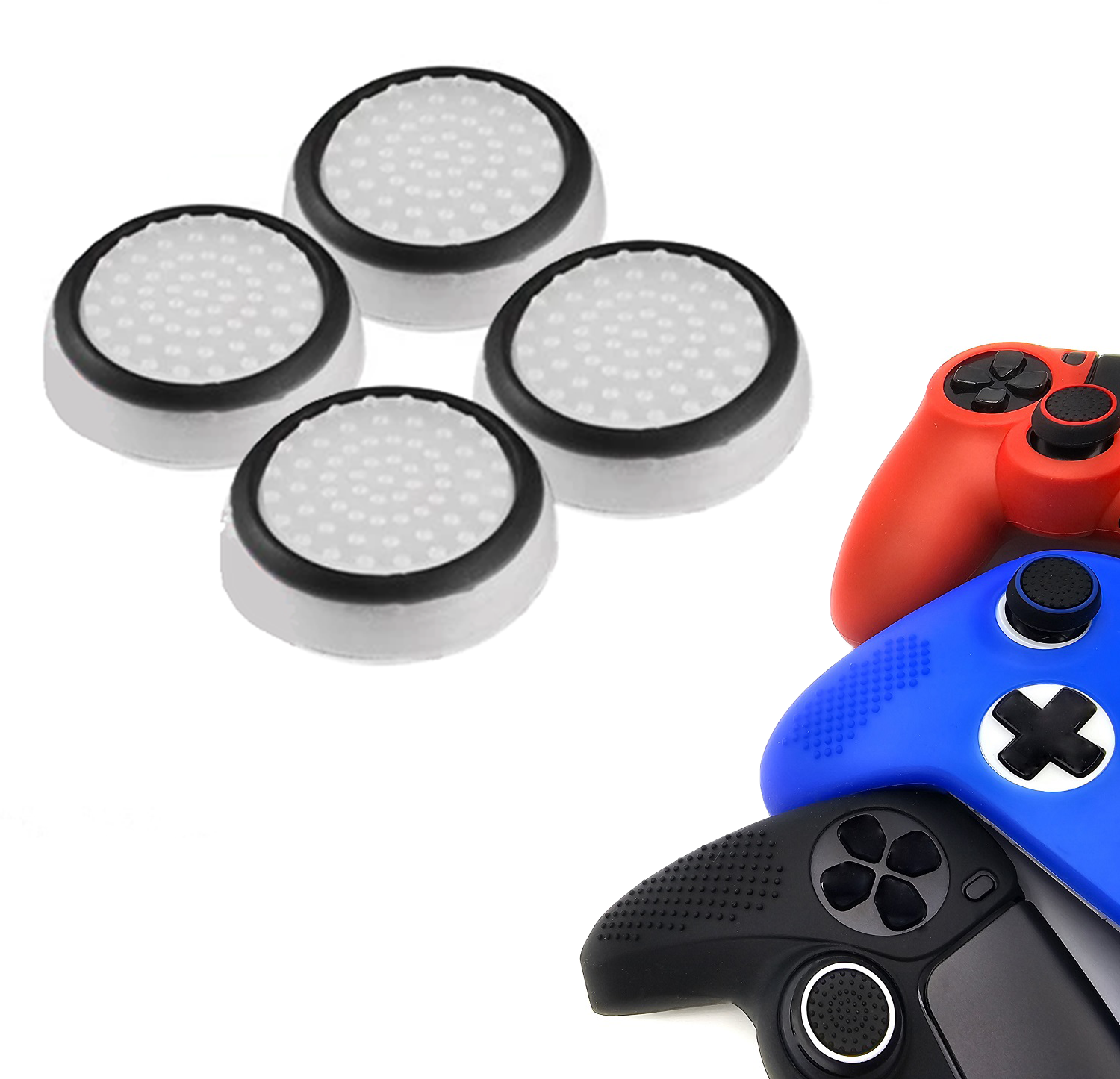 Gaming Thumb Grips | Performance Thumbsticks | Accessoires geschikt voor Playstation (PS4, PS5) & Xbox (360, One, Series X/S) & Nintendo Switch Pro Controller(s) | Thumbgrips | Wit met Zwart