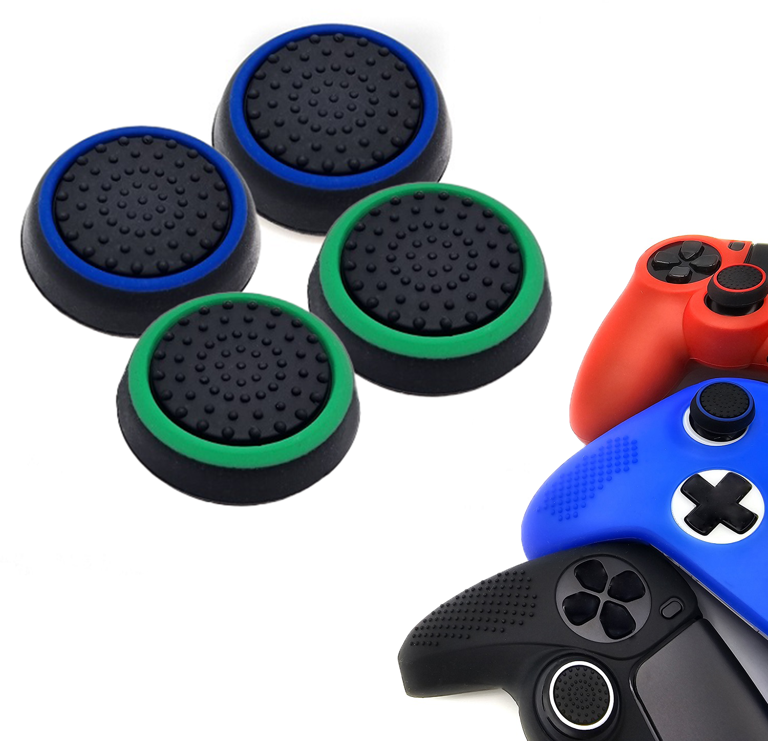 Gaming Thumb Grips | Performance Thumbsticks | Accessoires geschikt voor Playstation (PS4, PS5) & Xbox (360, One, Series X/S) & Nintendo Switch Pro Controller(s) | Thumbgrips | Zwart Blauw en Zwart Groen