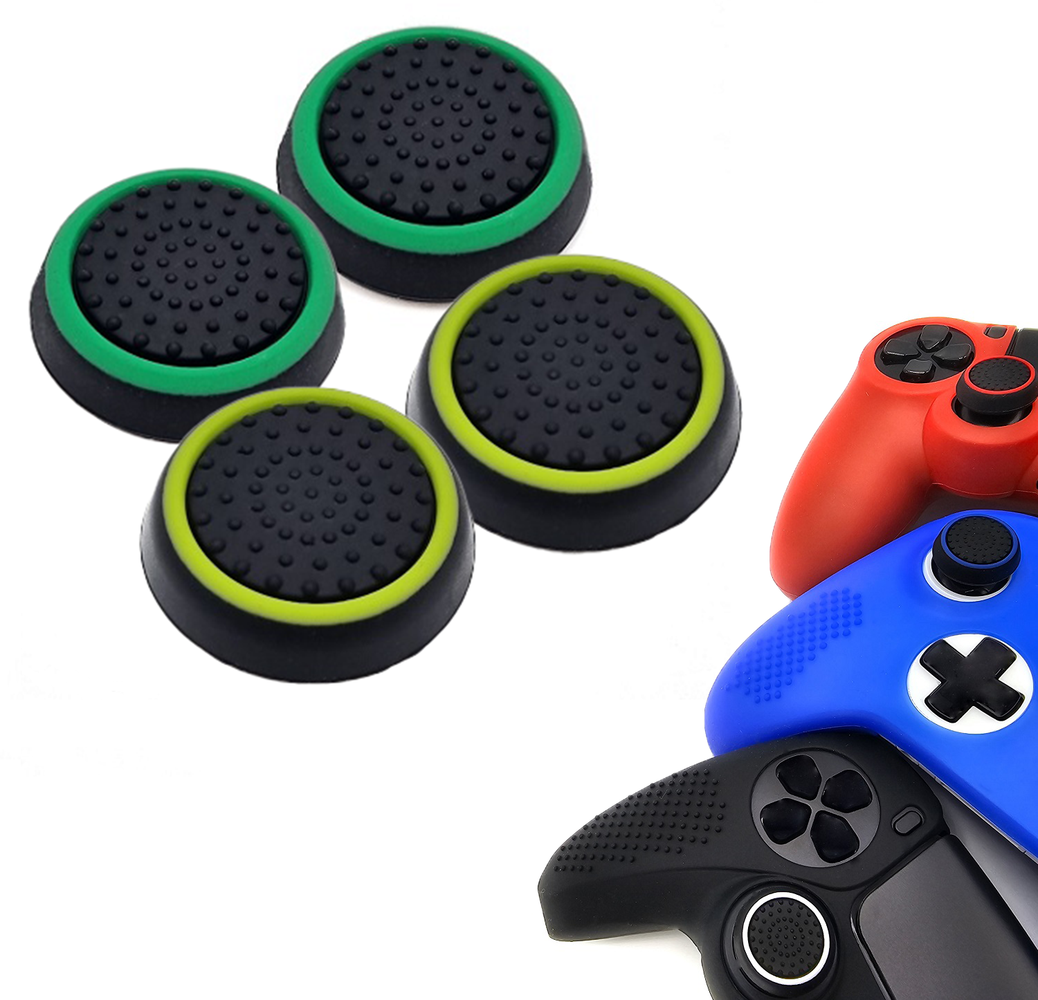 Gaming Thumb Grips | Performance Thumbsticks | Accessoires geschikt voor Playstation (PS4, PS5) & Xbox (360, One, Series X/S) & Nintendo Switch Pro Controller(s) | Thumbgrips | Zwart Lichtgroen en Zwart Groen