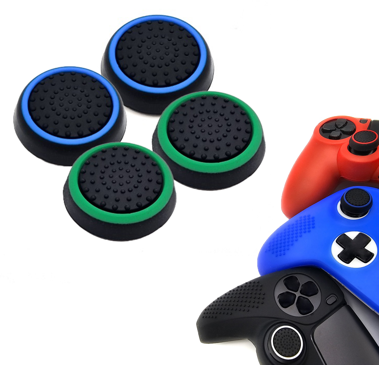 Gaming Thumb Grips | Performance Thumbsticks | Accessoires geschikt voor Playstation (PS4, PS5) & Xbox (360, One, Series X/S) & Nintendo Switch Pro Controller(s) | Thumbgrips | Zwart Lichtblauw en Zwart Groen