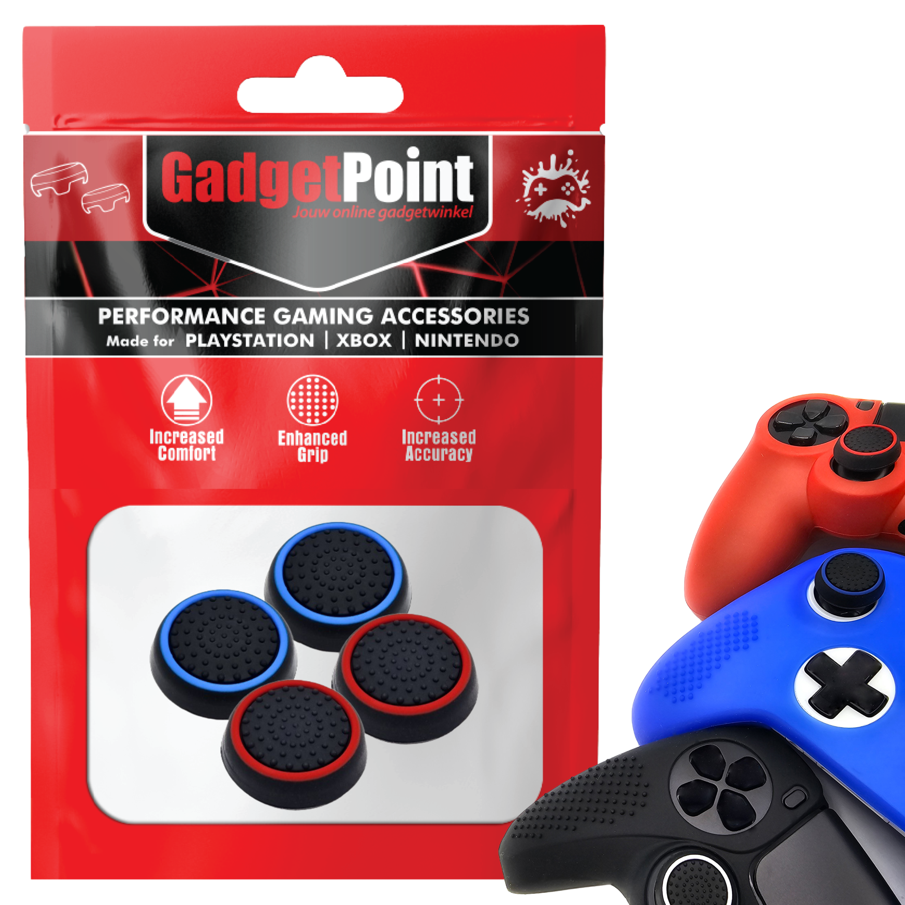 Gaming Thumb Grips | Performance Anti-slip Thumbsticks | Joystick Cap Thumb Grips | Black Light Blue and Black Red | Accessories suitable for Playstation PS4 PS5 &amp; Xbox &amp; Nintendo Pro Controller