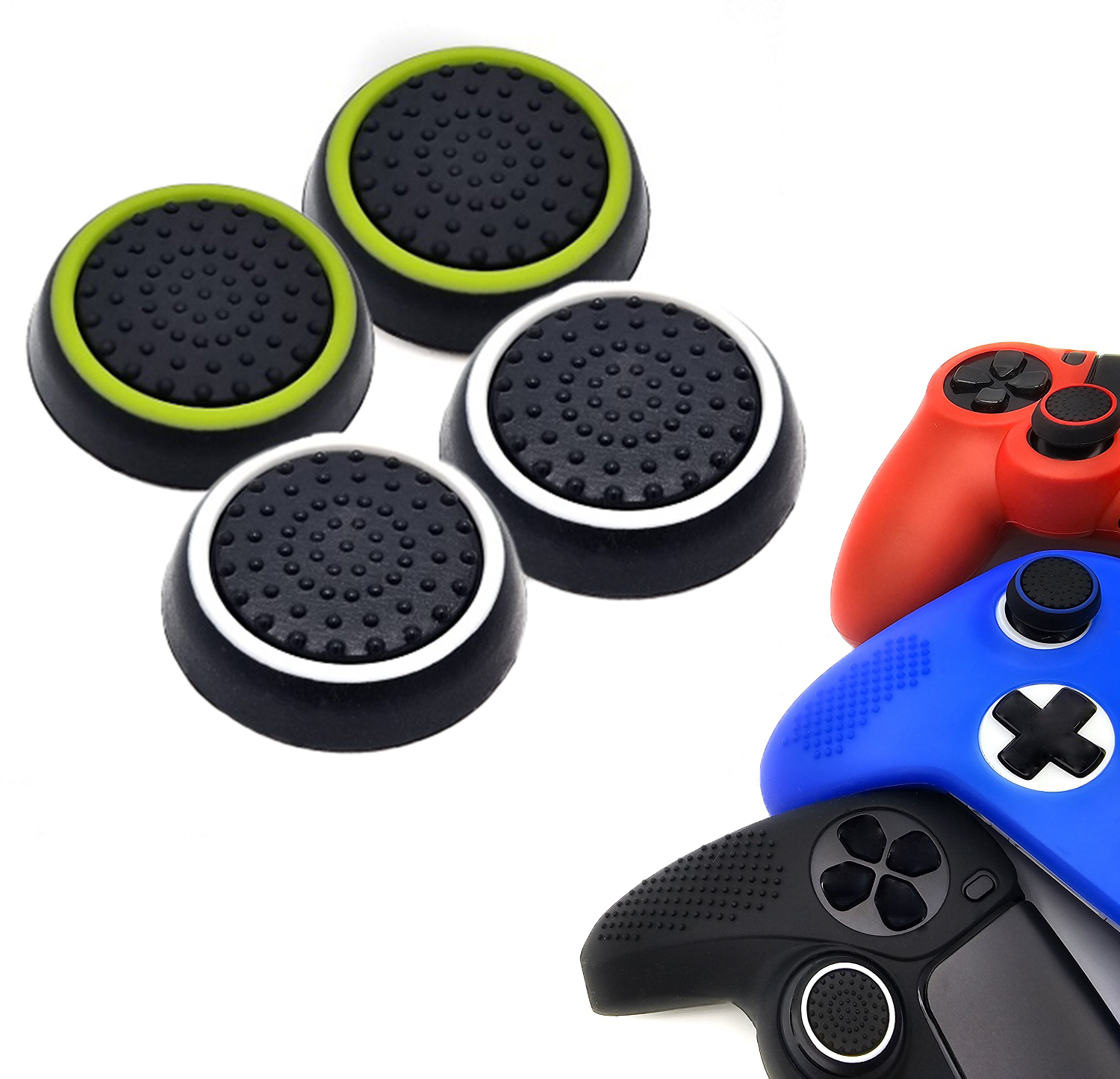 Gaming Thumb Grips | Performance Thumbsticks | Accessoires geschikt voor Playstation (PS4, PS5) & Xbox (360, One, Series X/S) & Nintendo Switch Pro Controller(s) | Thumbgrips | Zwart Lichtgroen en Zwart Wit