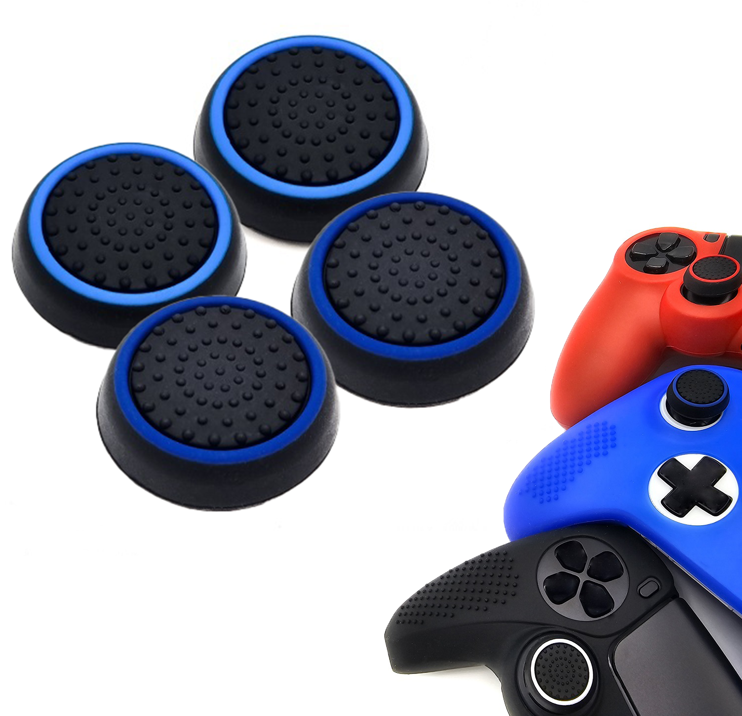 Gaming Thumb Grips | Performance Thumbsticks | Accessoires geschikt voor Playstation (PS4, PS5) & Xbox (360, One, Series X/S) & Nintendo Switch Pro Controller(s) | Thumbgrips | Zwart Blauw en Zwart Lichtblauw