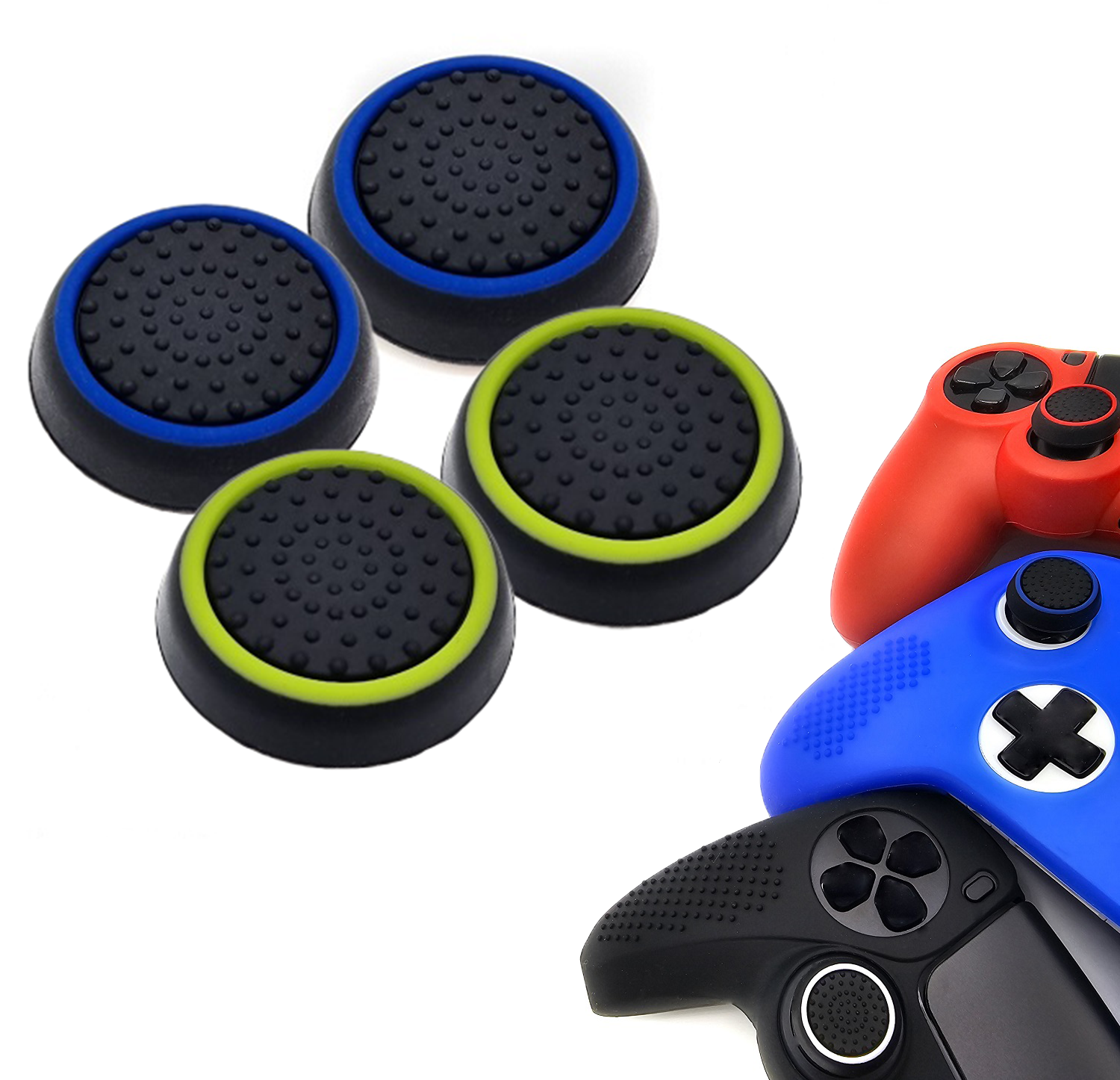 Gaming Thumb Grips | Performance Thumbsticks | Accessoires geschikt voor Playstation (PS4, PS5) & Xbox (360, One, Series X/S) & Nintendo Switch Pro Controller(s) | Thumbgrips | Zwart Blauw en Zwart Lichtgroen