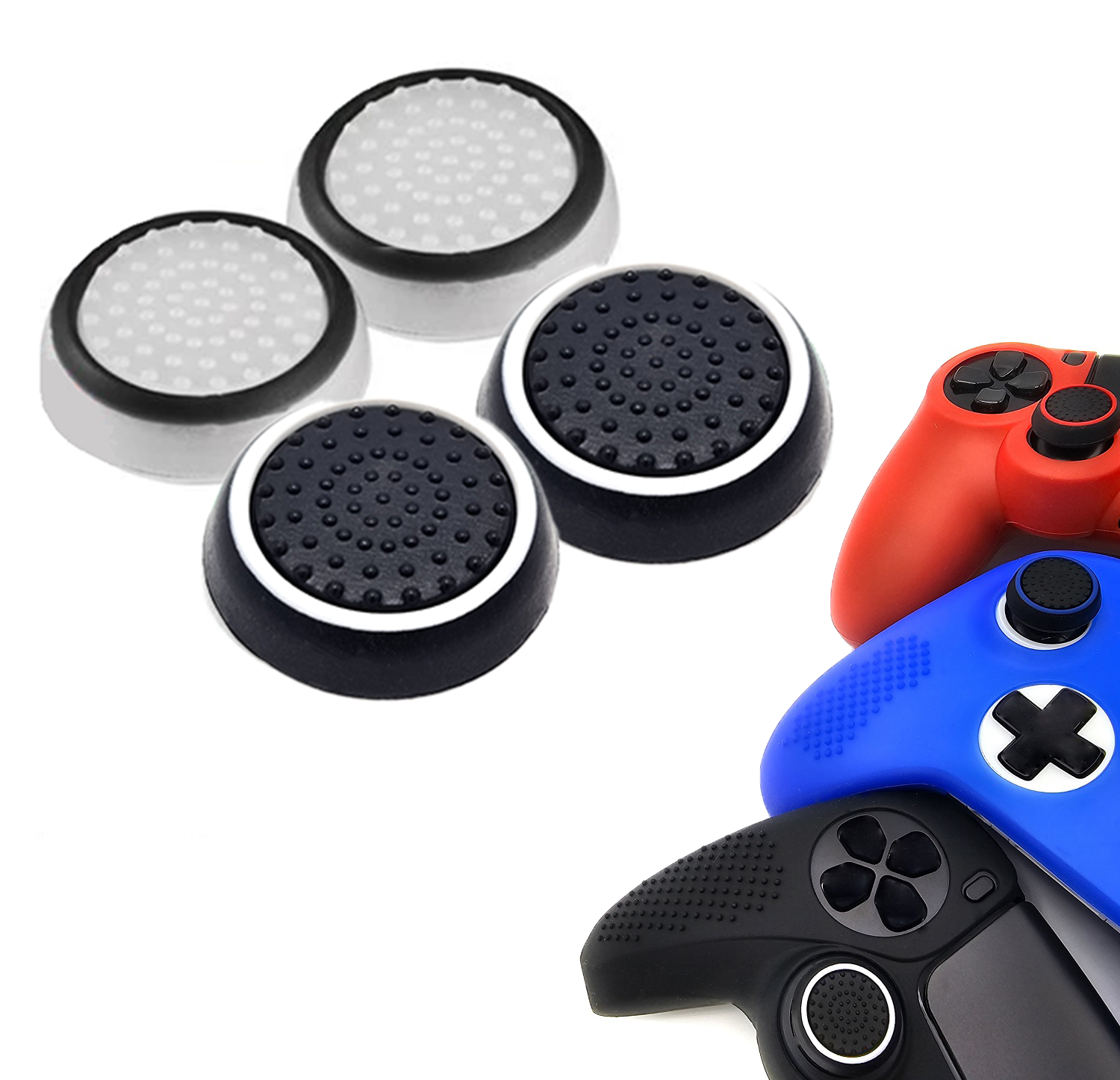 Gaming Thumb Grips | Performance Thumbsticks | Accessoires geschikt voor Playstation (PS4, PS5) & Xbox (360, One, Series X/S) & Nintendo Switch Pro Controller(s) | Thumbgrips | Wit Zwart en Zwart Wit