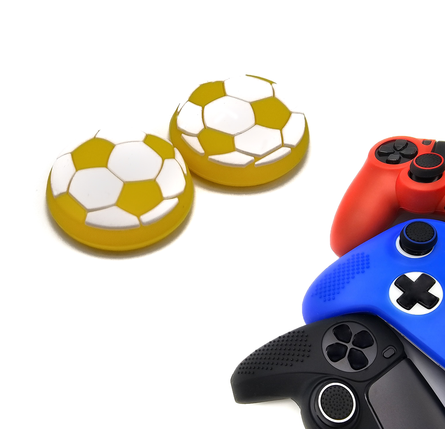 Gaming Thumb Grips | Performance Thumbsticks | Accessoires geschikt voor Playstation (PS4, PS5) & Xbox (360, One, Series X/S) & Nintendo Switch Pro Controller(s) | Thumbgrips | Voetbal - Wit met Geel