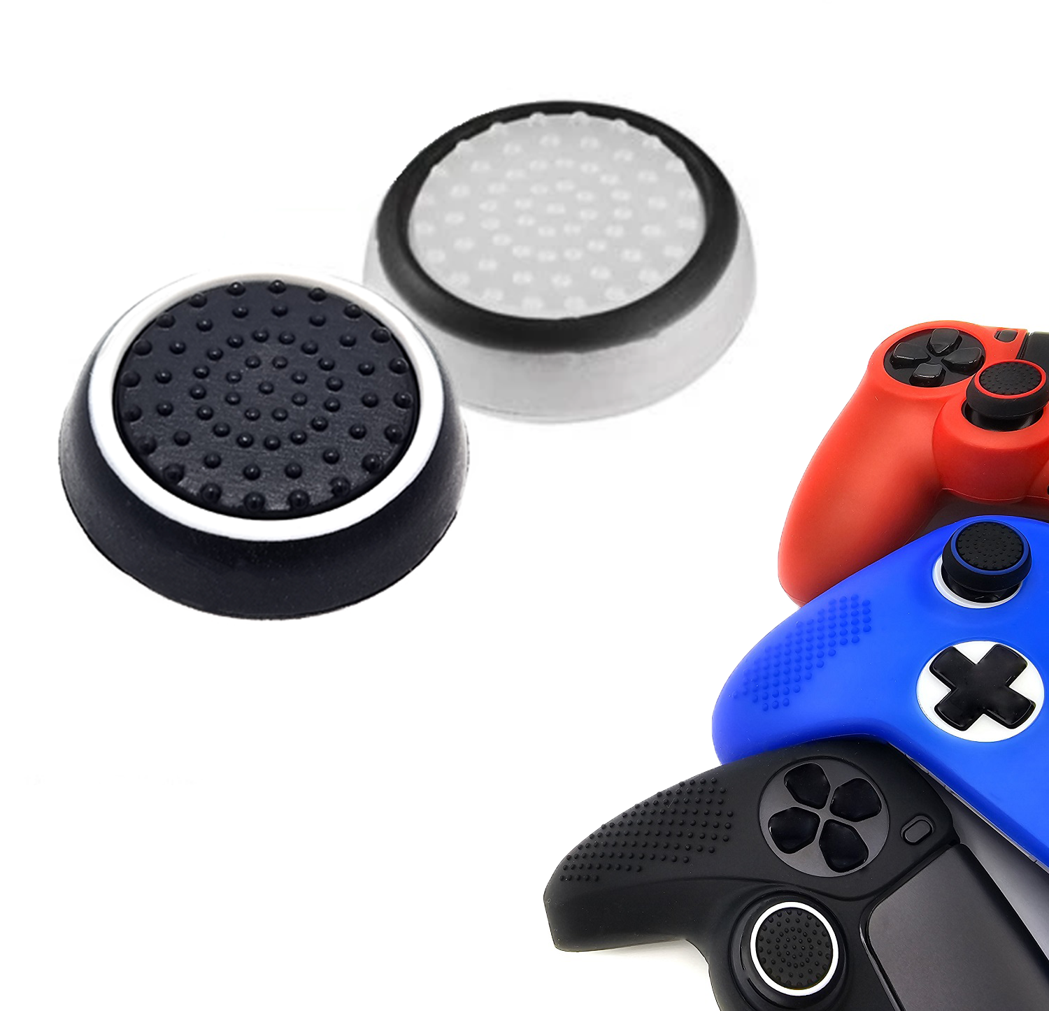 Gaming Thumb Grips | Performance Thumbsticks | Accessoires geschikt voor Playstation (PS4, PS5) & Xbox (360, One, Series X/S) & Nintendo Switch Pro Controller(s) | Thumbgrips | Wit Zwart/Zwart Wit